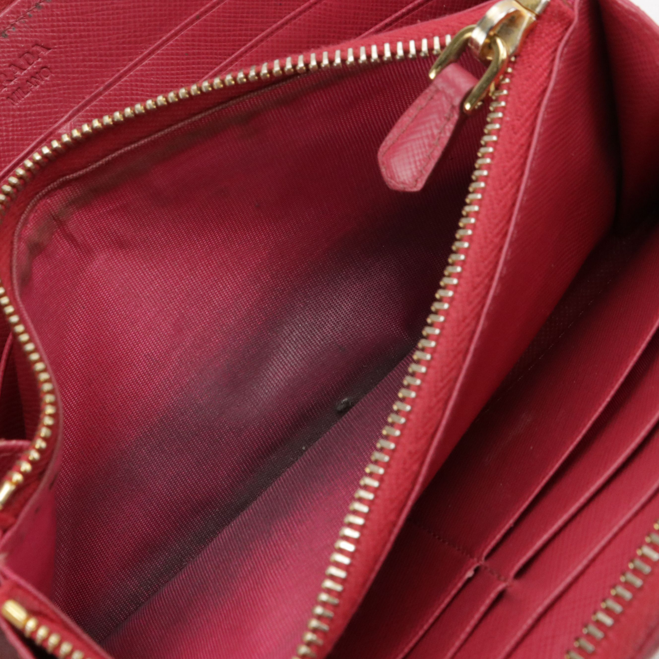 Prada Zip Around Bow Wallet in Pink Saffiano Leather, With Box