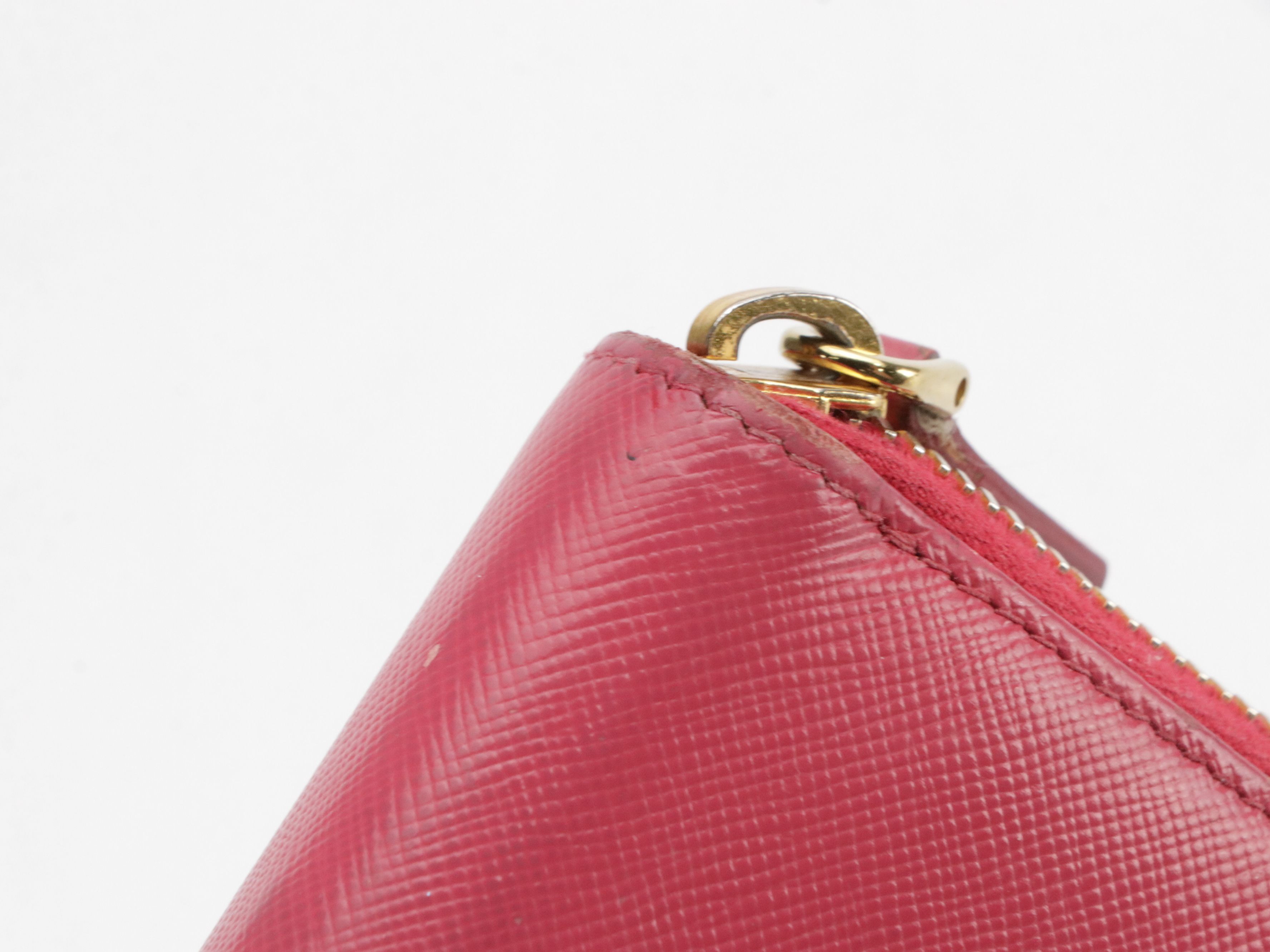 Prada Zip Around Bow Wallet in Pink Saffiano Leather, With Box