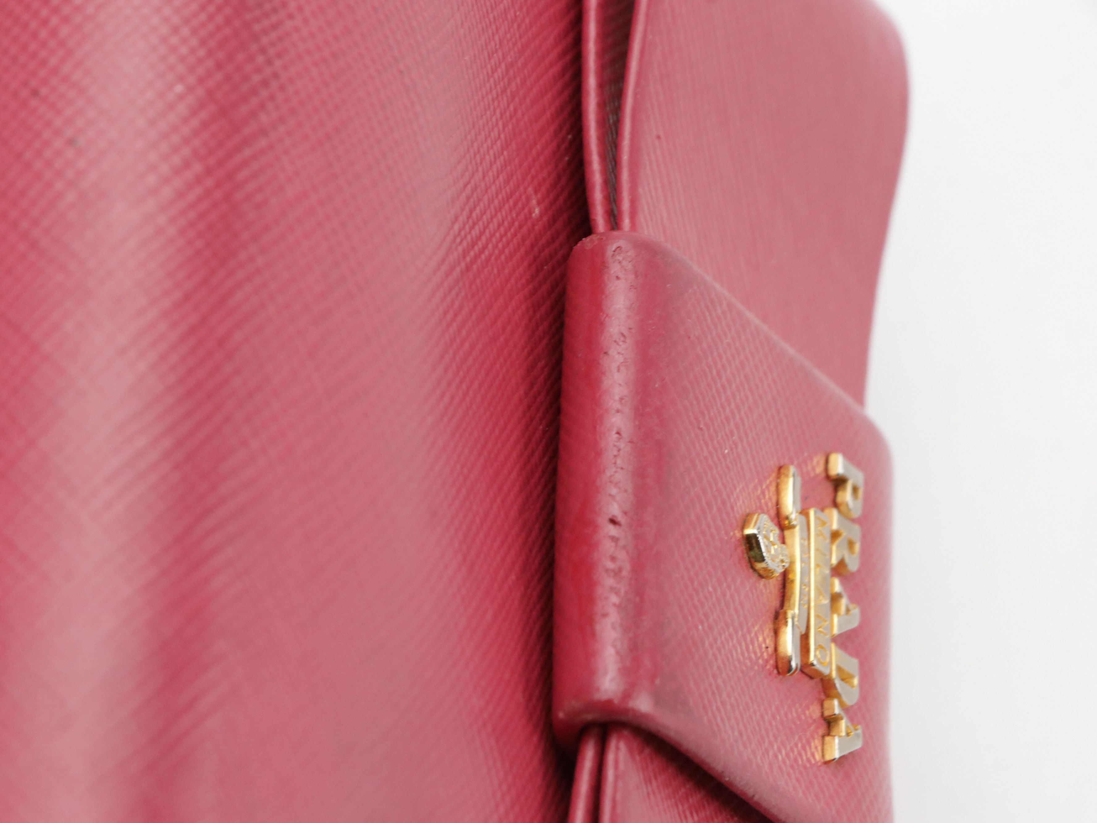 Prada Zip Around Bow Wallet in Pink Saffiano Leather, With Box