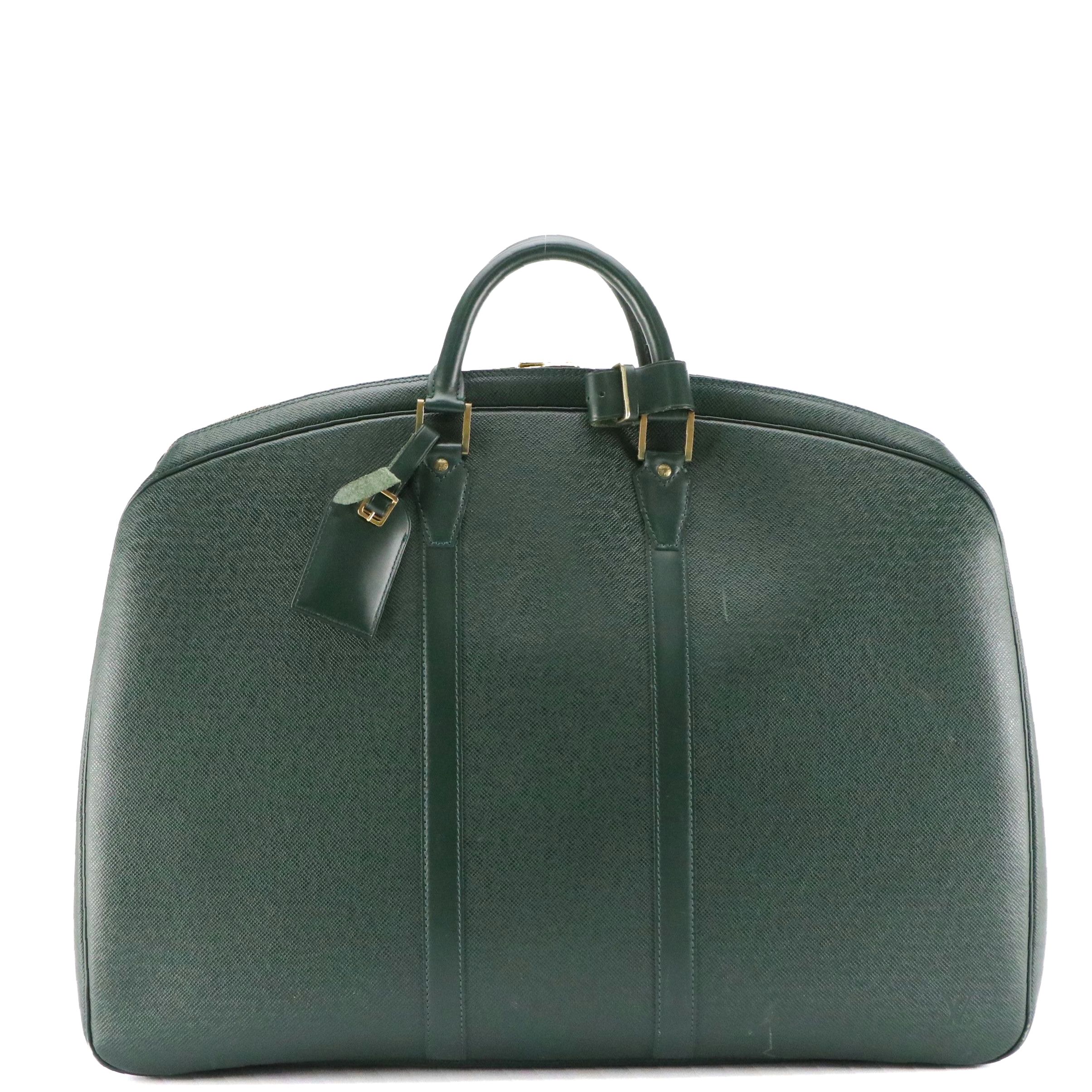 Louis Vuitton Helanga 1 Poche Travel Bag in Green Taïga Leather with Garment Bag