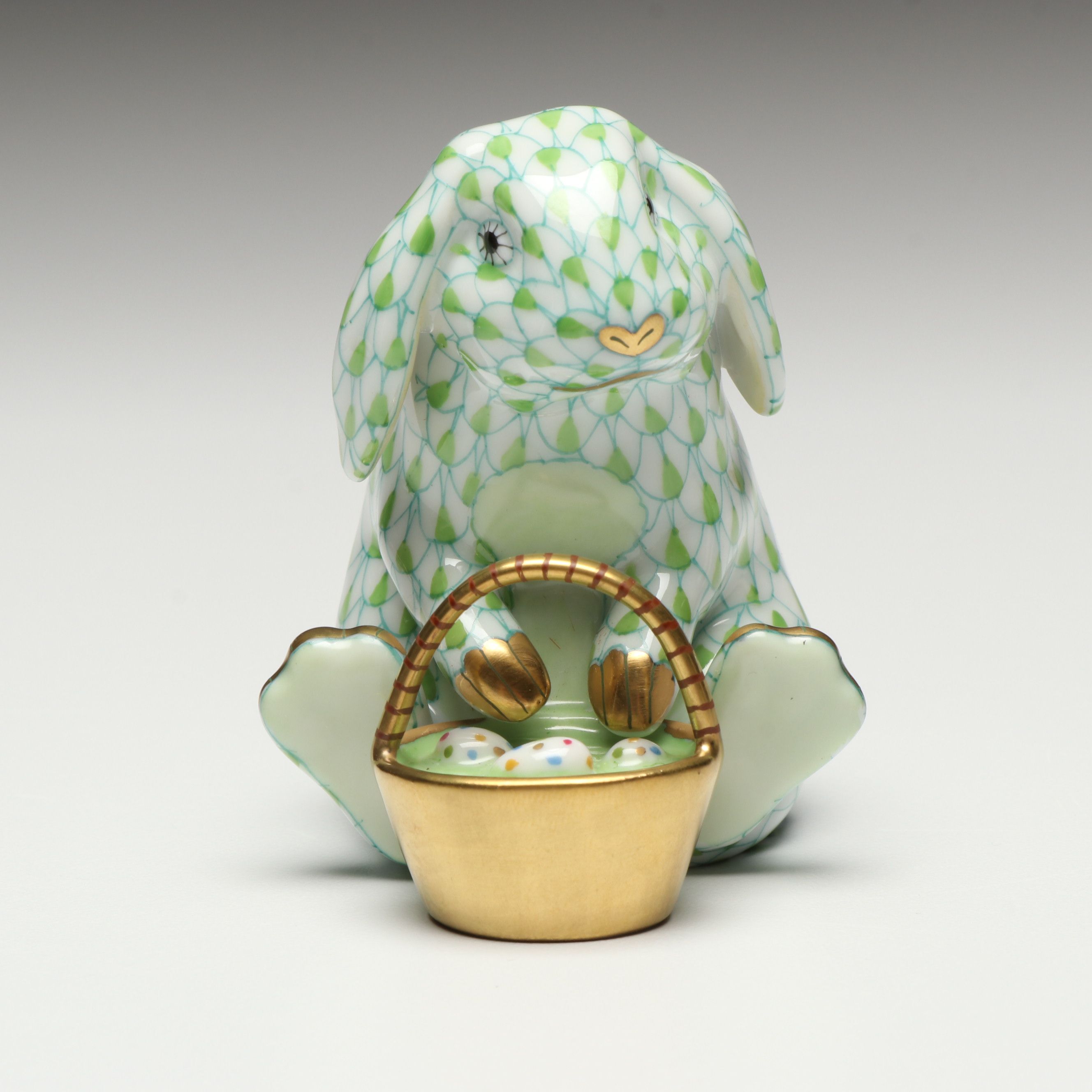 Herend Key Lime Fishnet with Gold “Easter Extravaganza” Porcelain Figurine
