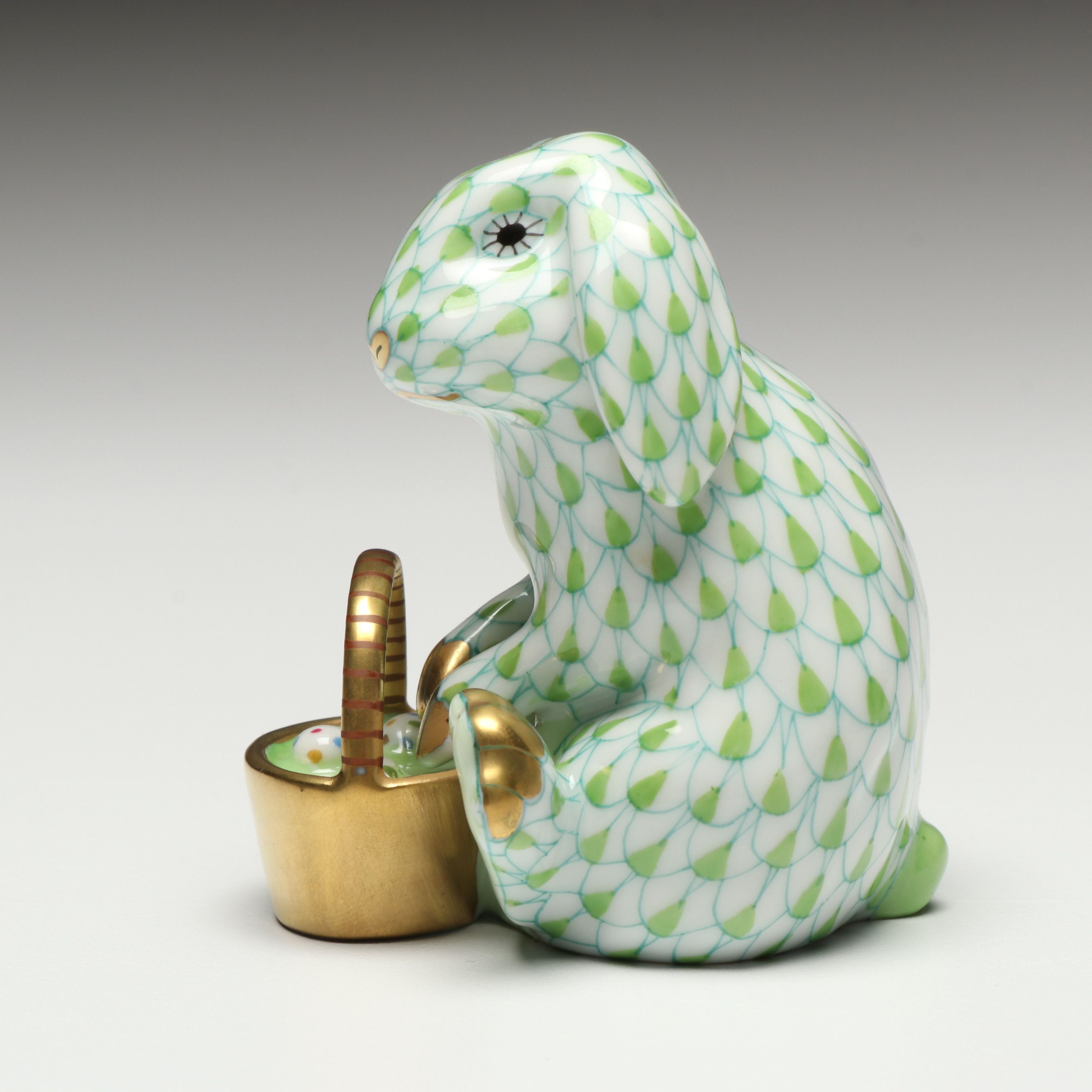 Herend Key Lime Fishnet with Gold “Easter Extravaganza” Porcelain Figurine