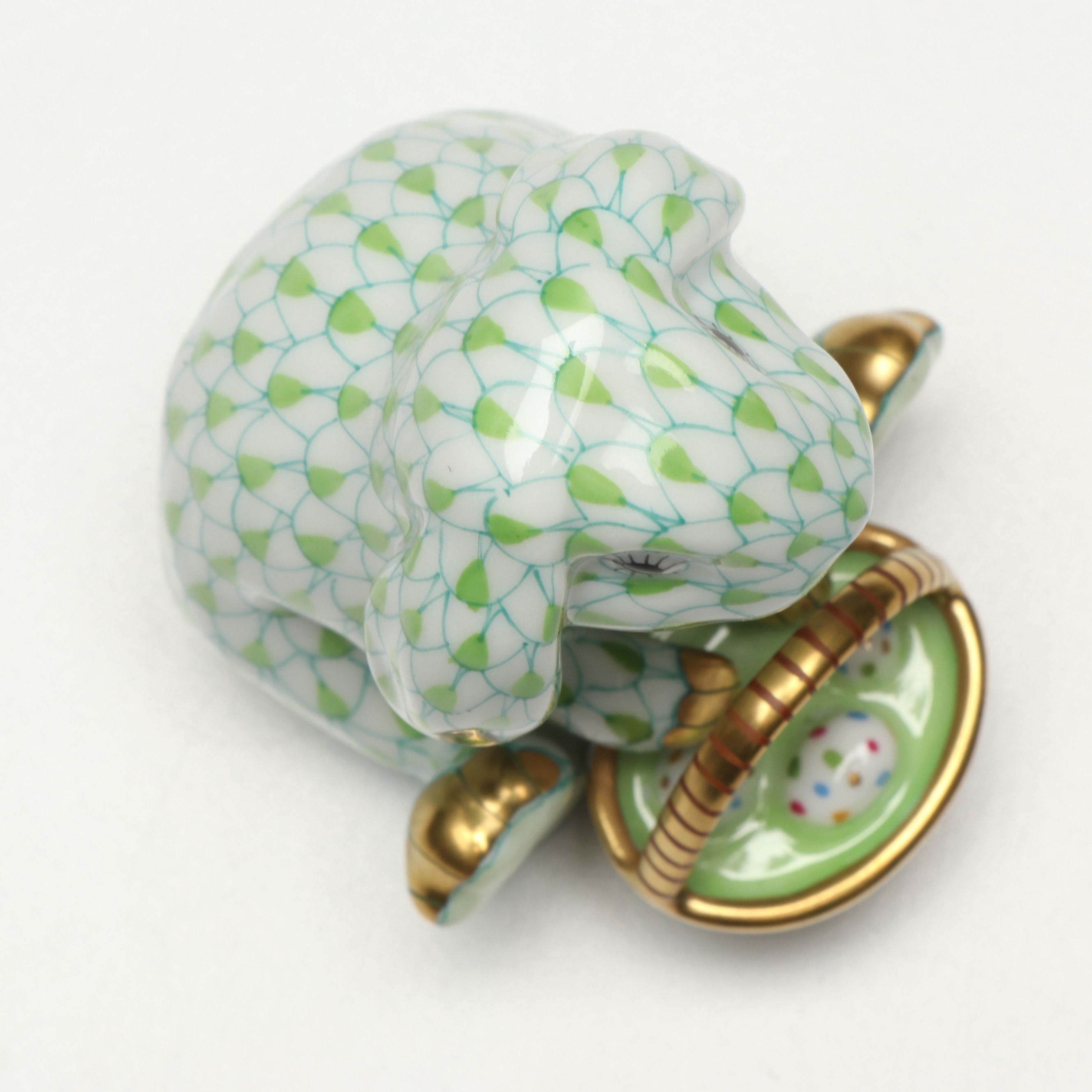 Herend Key Lime Fishnet with Gold “Easter Extravaganza” Porcelain Figurine