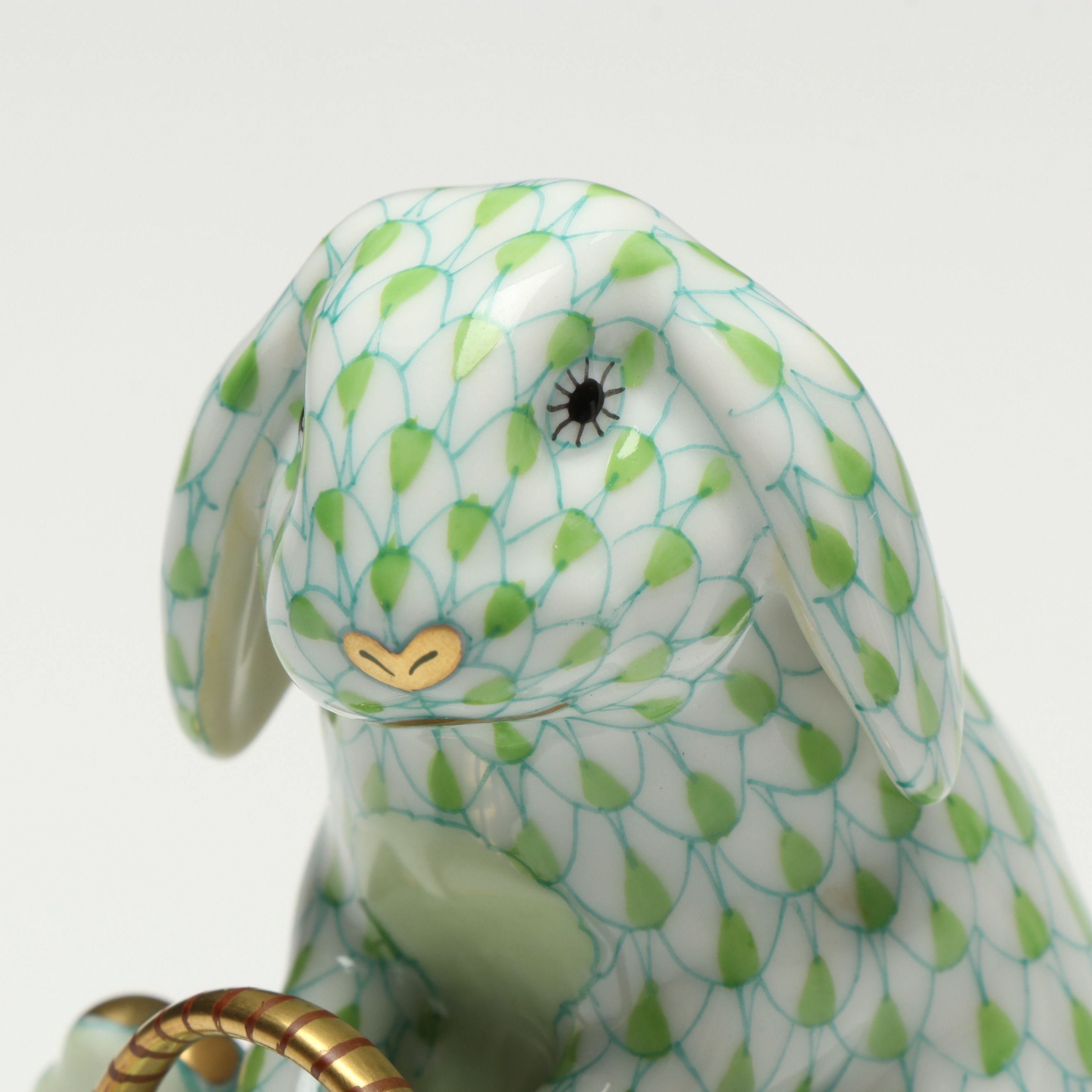 Herend Key Lime Fishnet with Gold “Easter Extravaganza” Porcelain Figurine