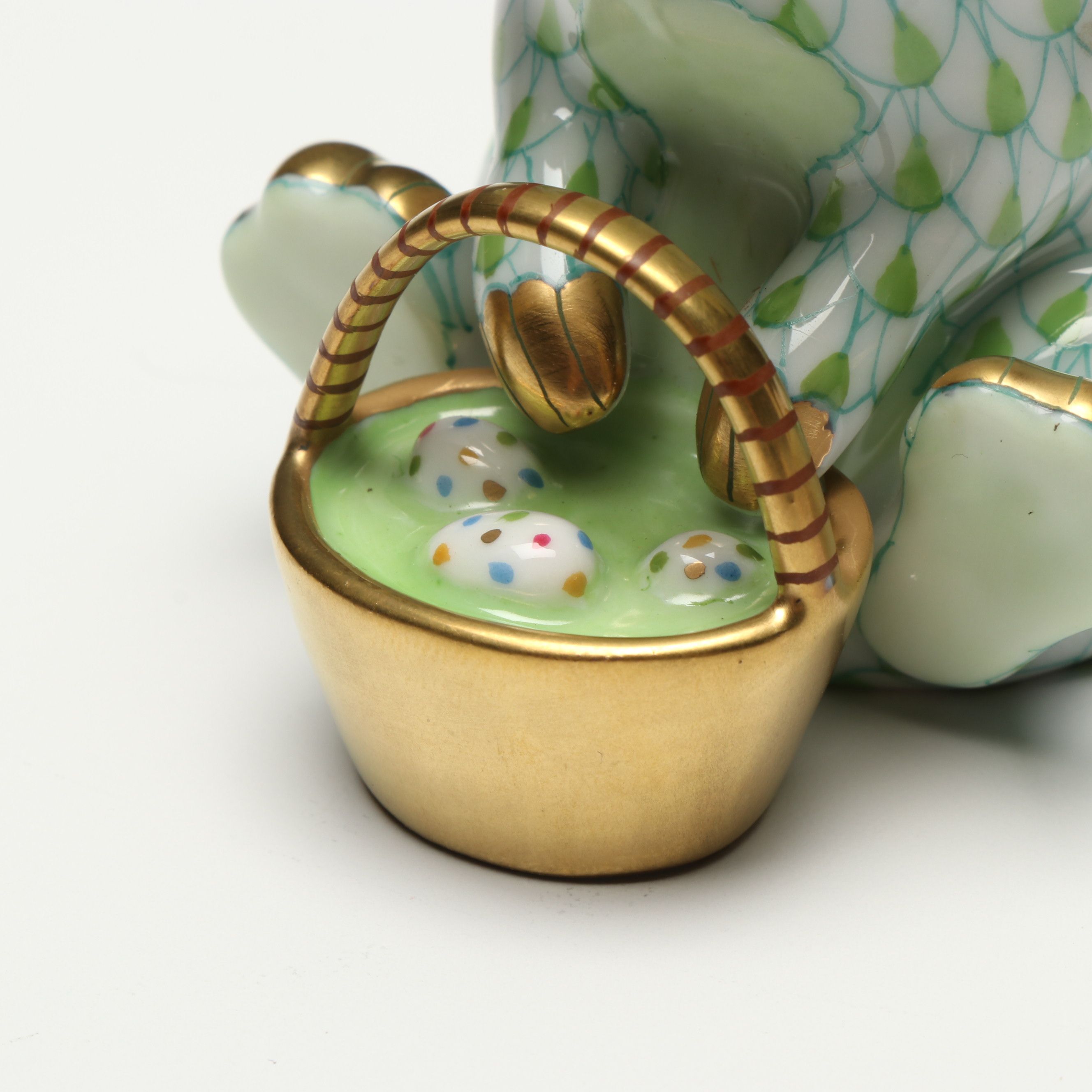 Herend Key Lime Fishnet with Gold “Easter Extravaganza” Porcelain Figurine