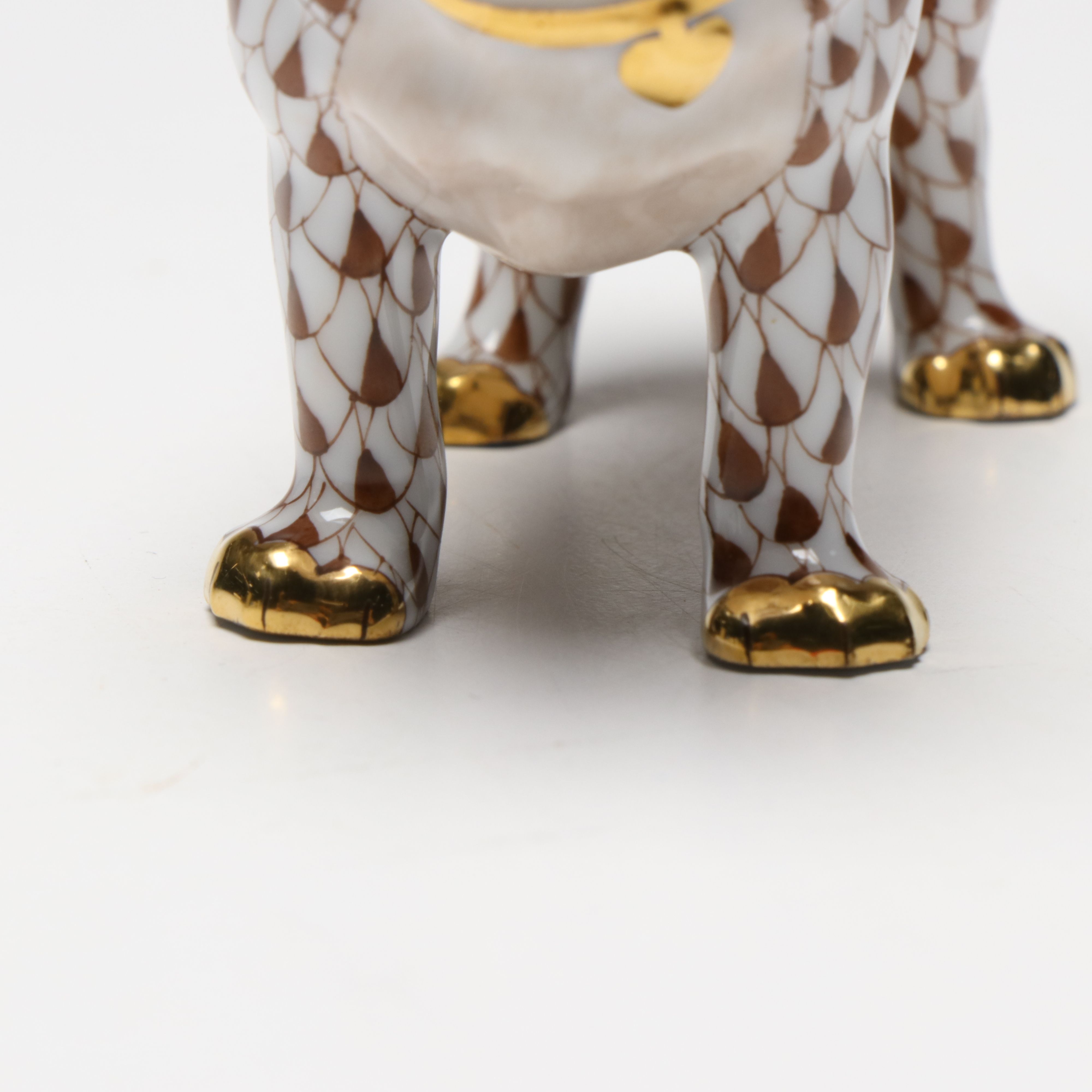 Herend Chocolate Fishnet with Gold "Pug" Porcelain Figurine