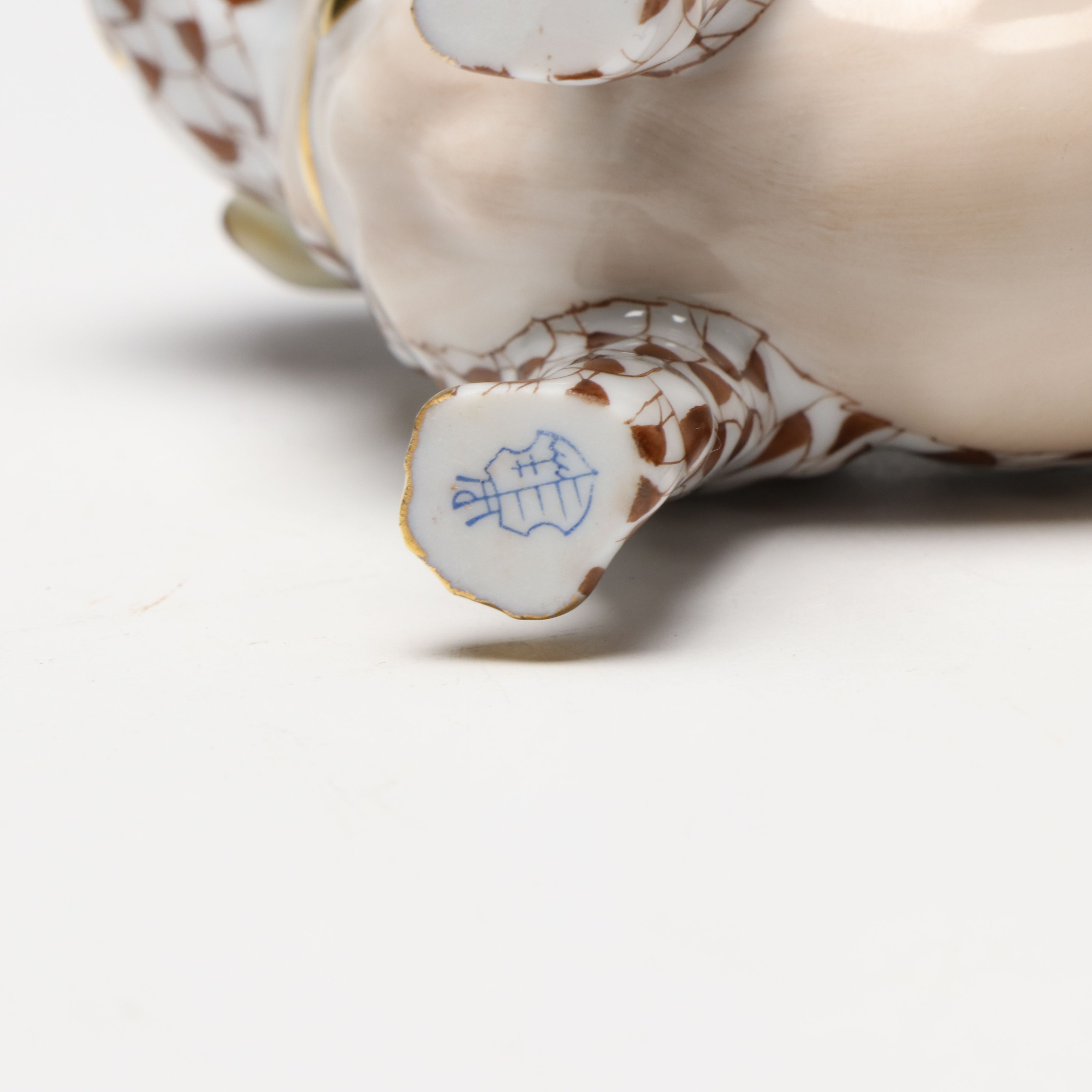 Herend Chocolate Fishnet with Gold "Pug" Porcelain Figurine