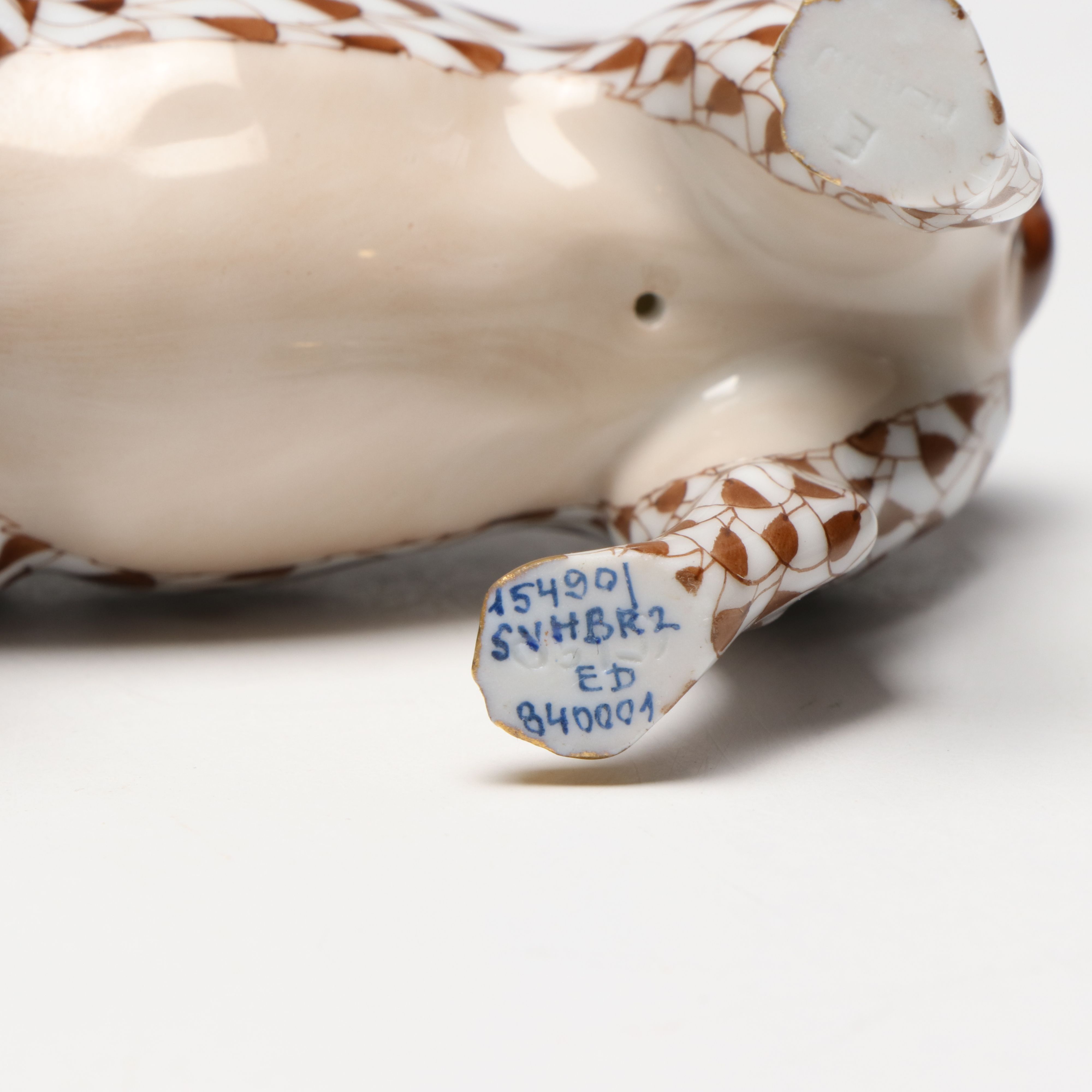 Herend Chocolate Fishnet with Gold "Pug" Porcelain Figurine