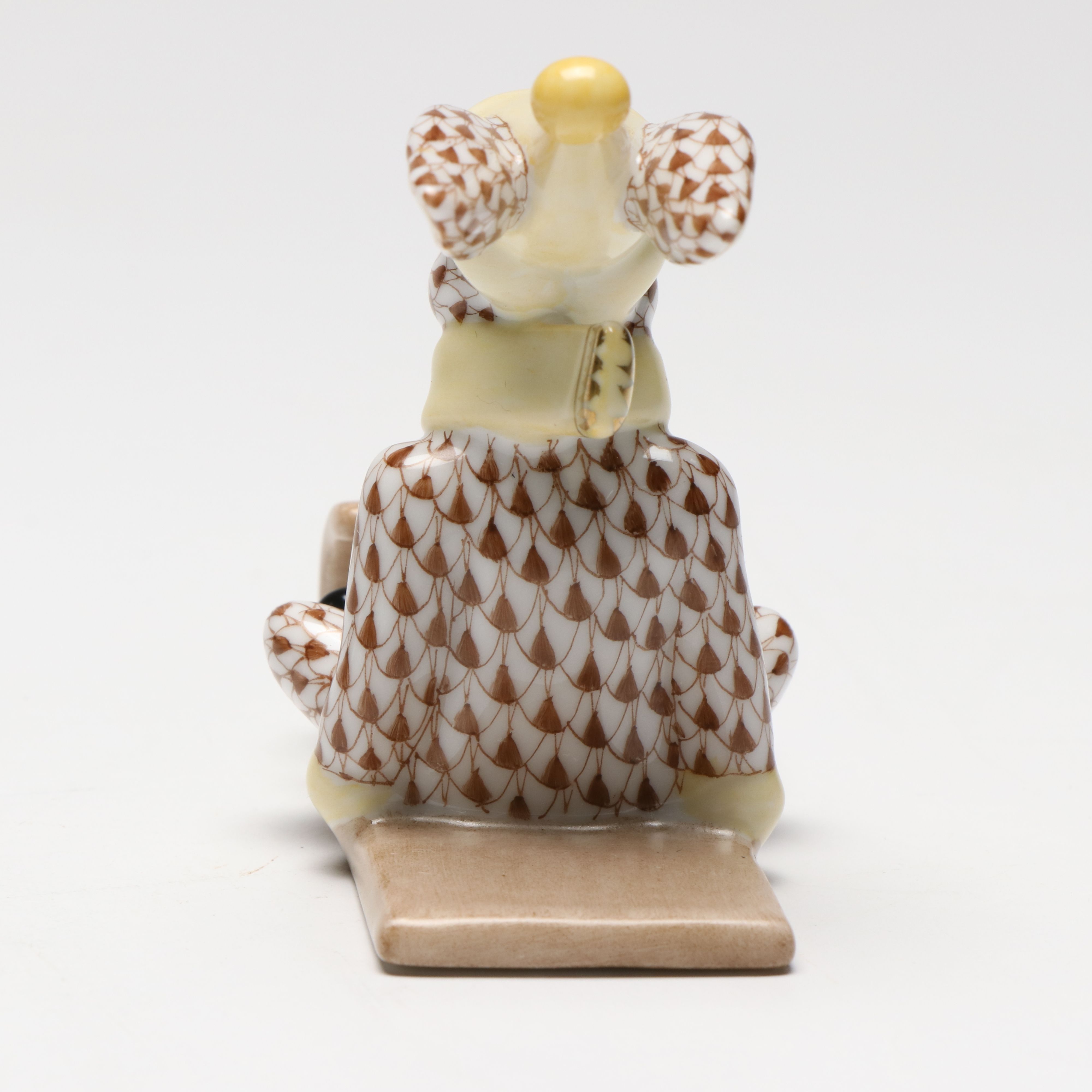 Herend Chocolate Fishnet with Gold "Sledding Bunny" Porcelain Figurine