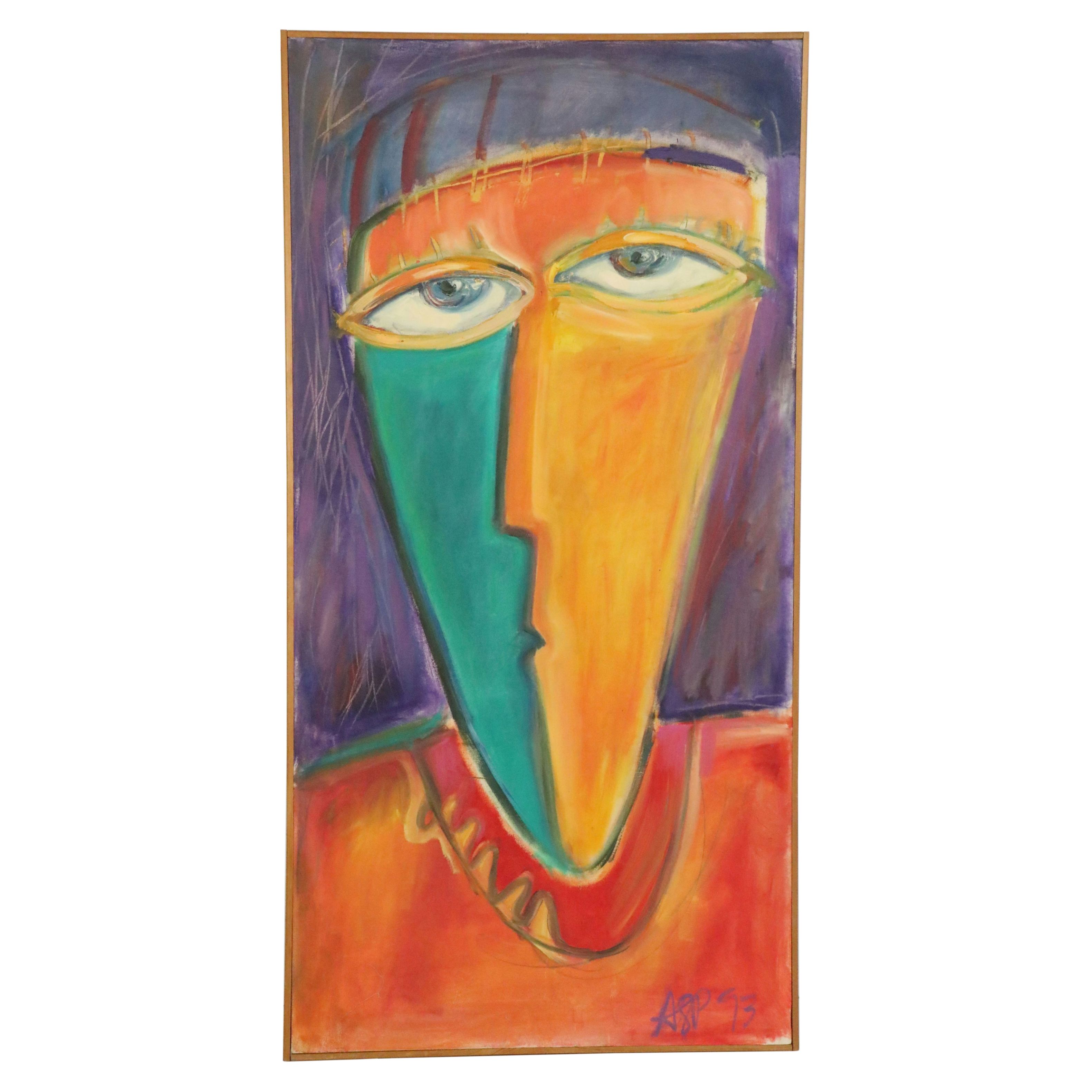 Acrylic Painting of Cubist Inspired Portrait, 1993