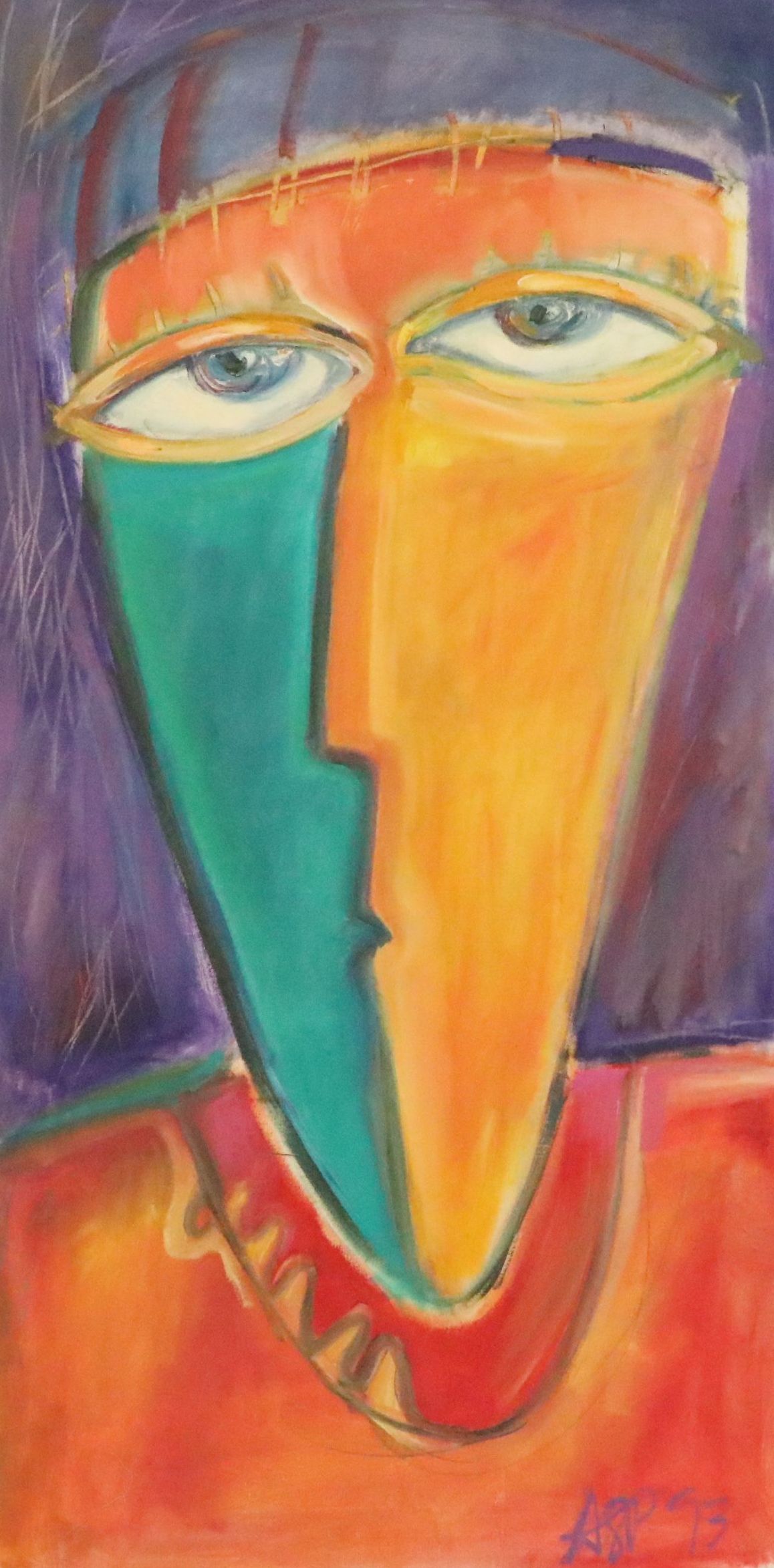 Acrylic Painting of Cubist Inspired Portrait, 1993