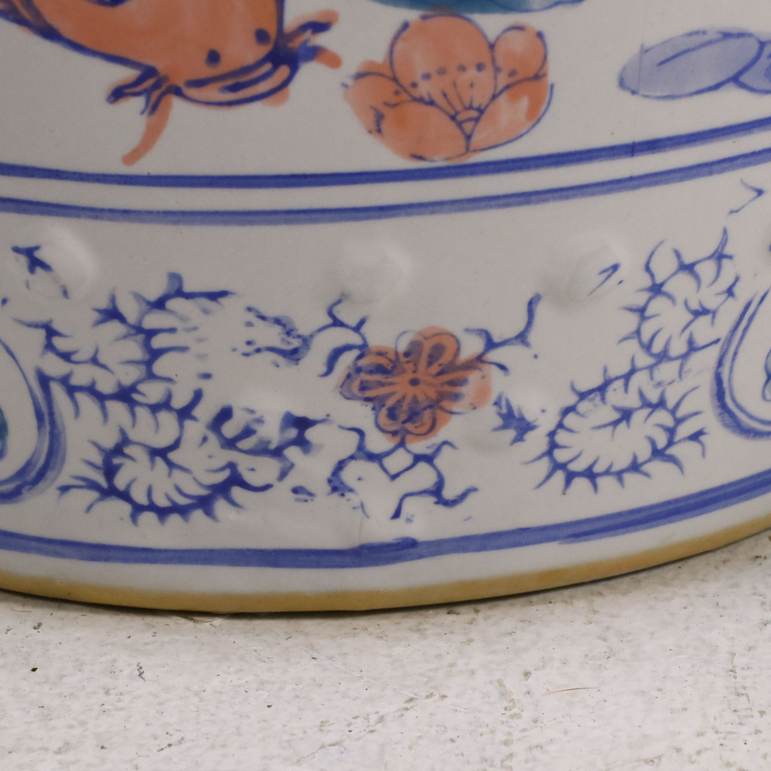 Chinese Porcelain Garden Stool with Koi and Fishpond Motif