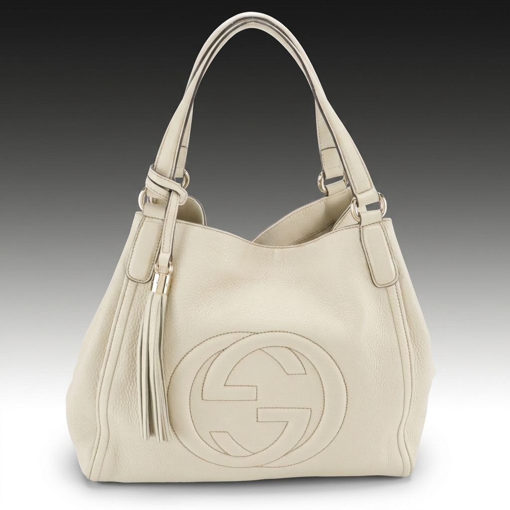 Gucci Soho Tassel Hobo Tote Bag in White Grained Calfskin Leather