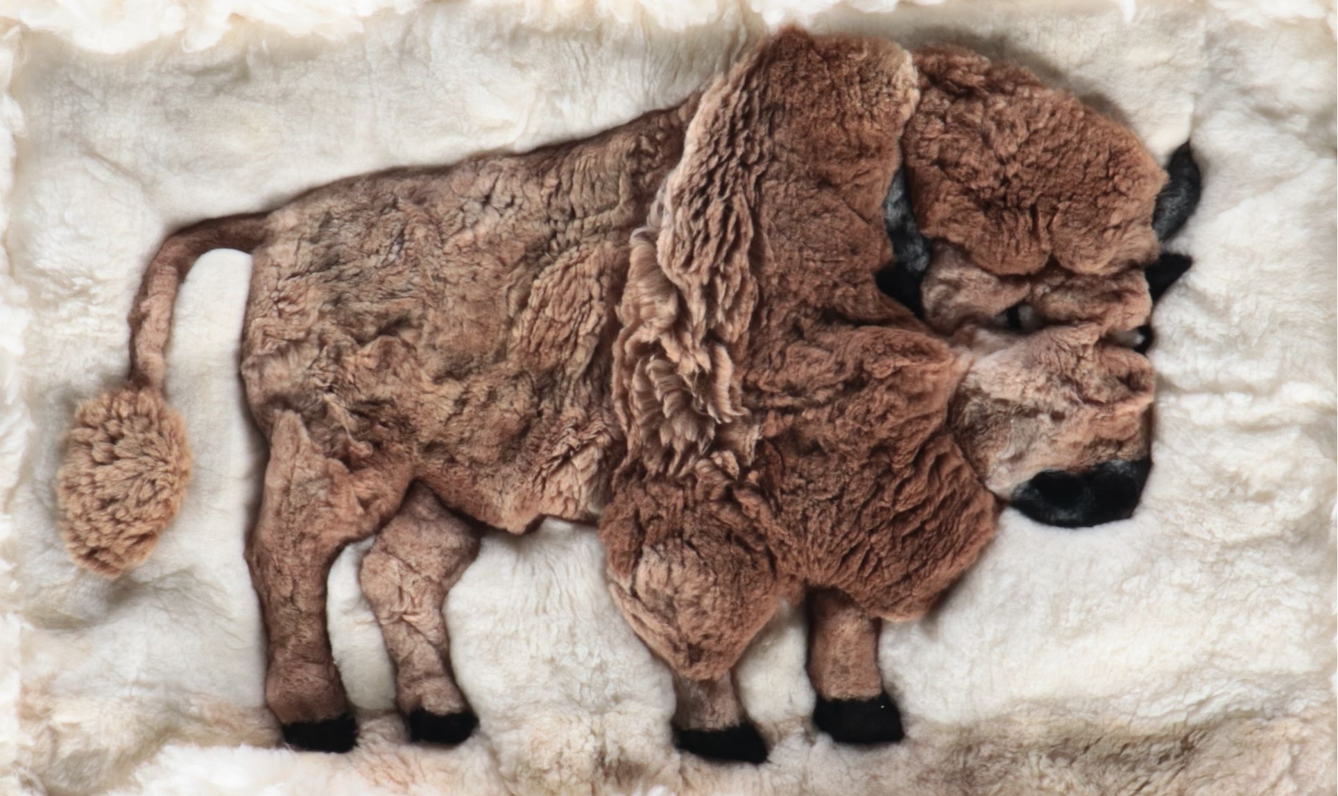 2'8 x 3'8 Handmade Patchwork Shearling Buffalo Pictorial Accent Rug