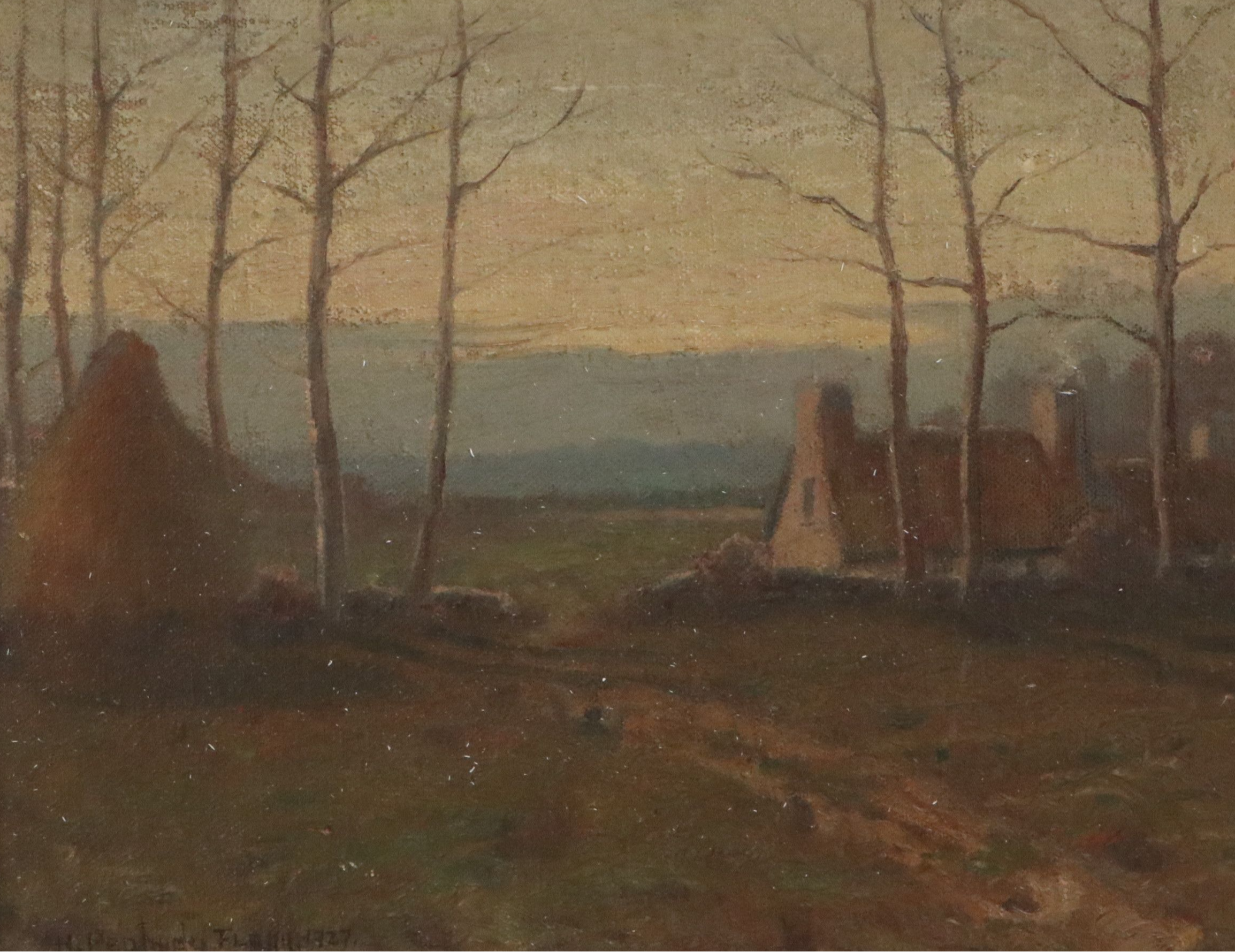Hiram Peabody Flagg Oil Painting of House and Haystack, 1927