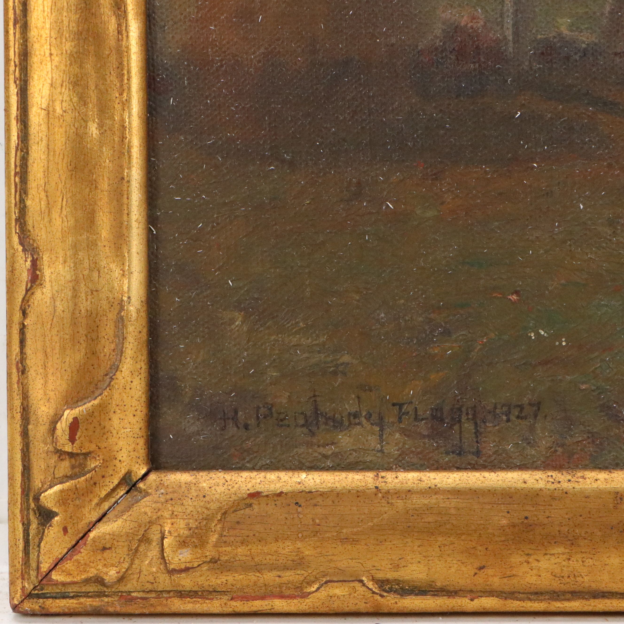 Hiram Peabody Flagg Oil Painting of House and Haystack, 1927