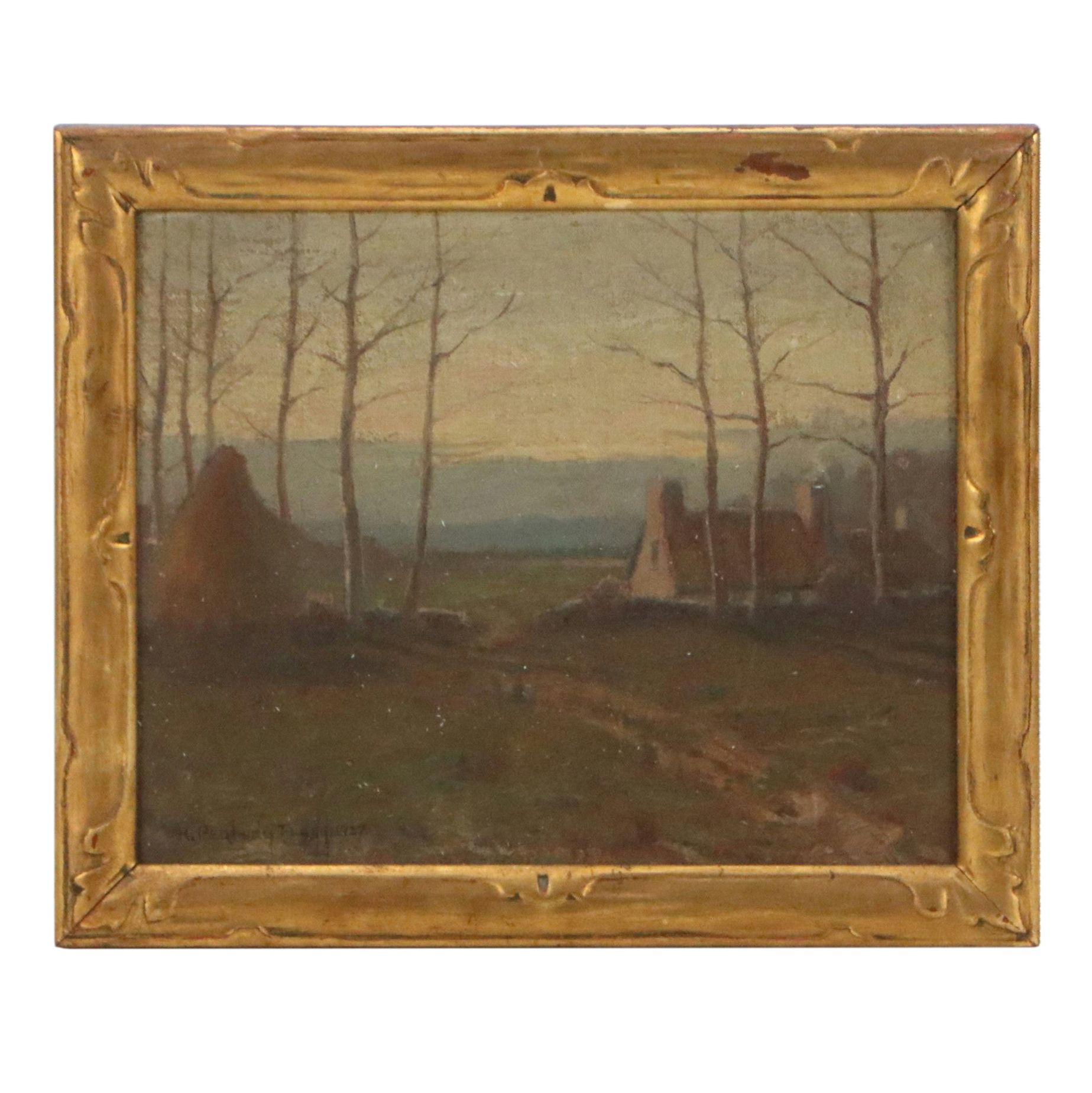 Hiram Peabody Flagg Oil Painting of House and Haystack, 1927