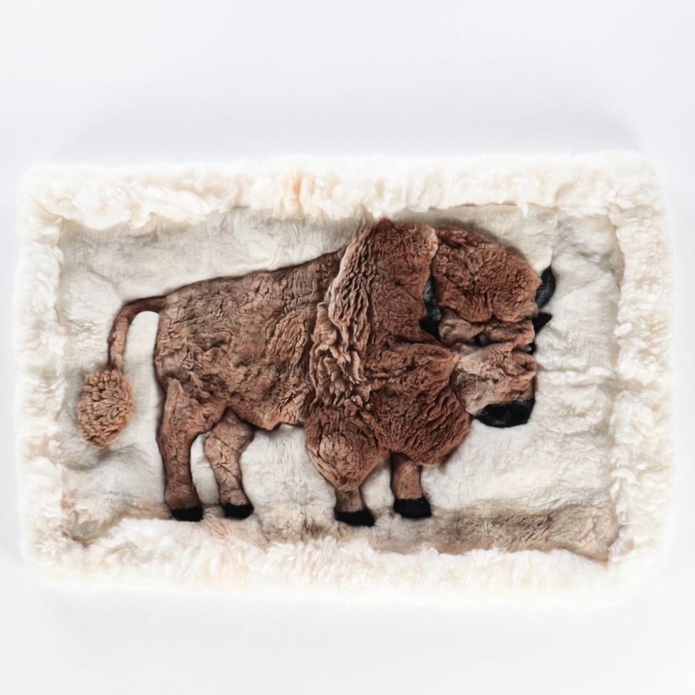 2'8 x 3'8 Handmade Patchwork Shearling Buffalo Pictorial Accent Rug