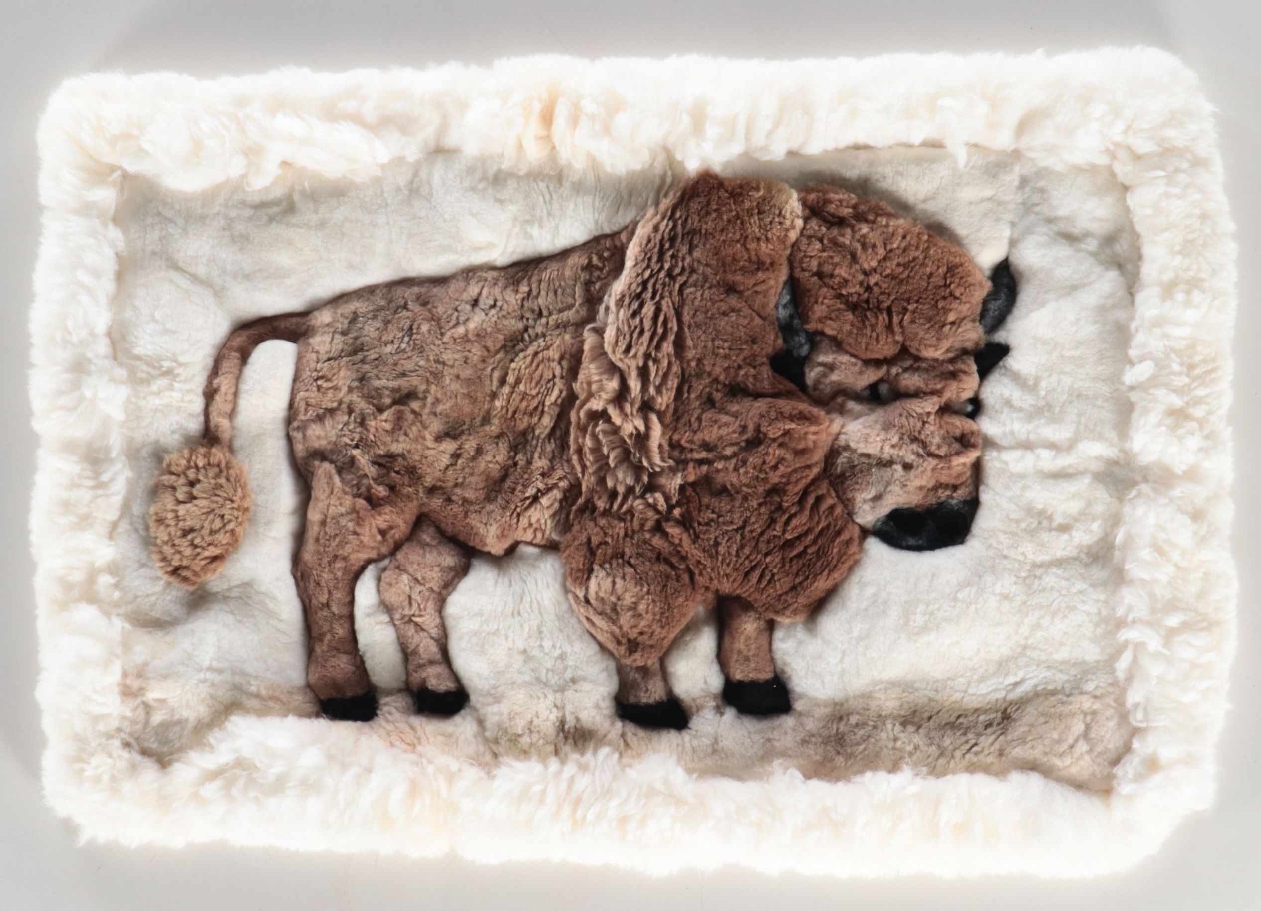 2'8 x 3'8 Handmade Patchwork Shearling Buffalo Pictorial Accent Rug