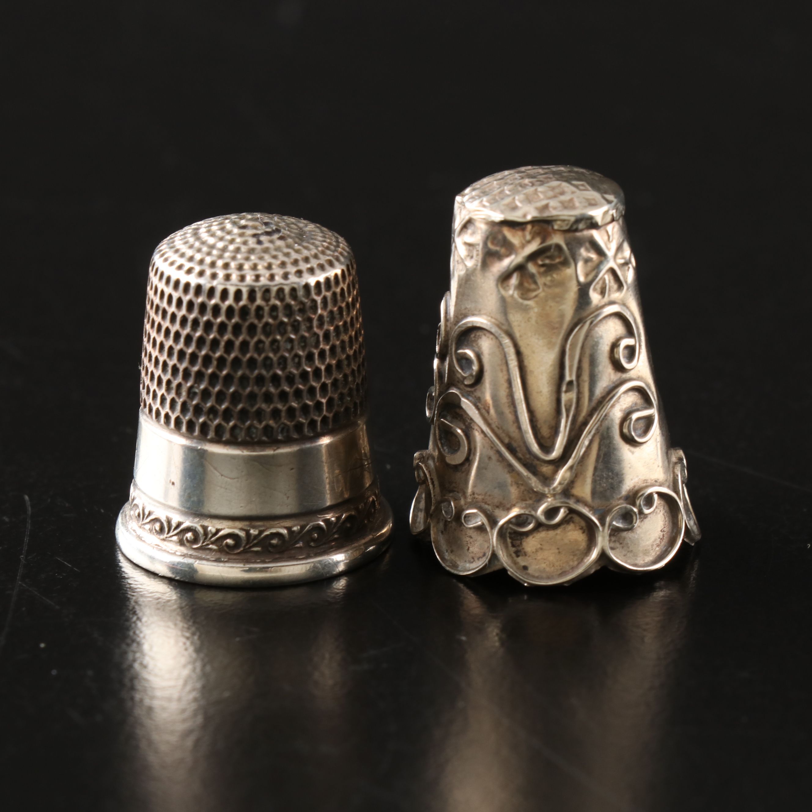 Sterling Silver Thimbles and Glove Darner with Thimble Holders