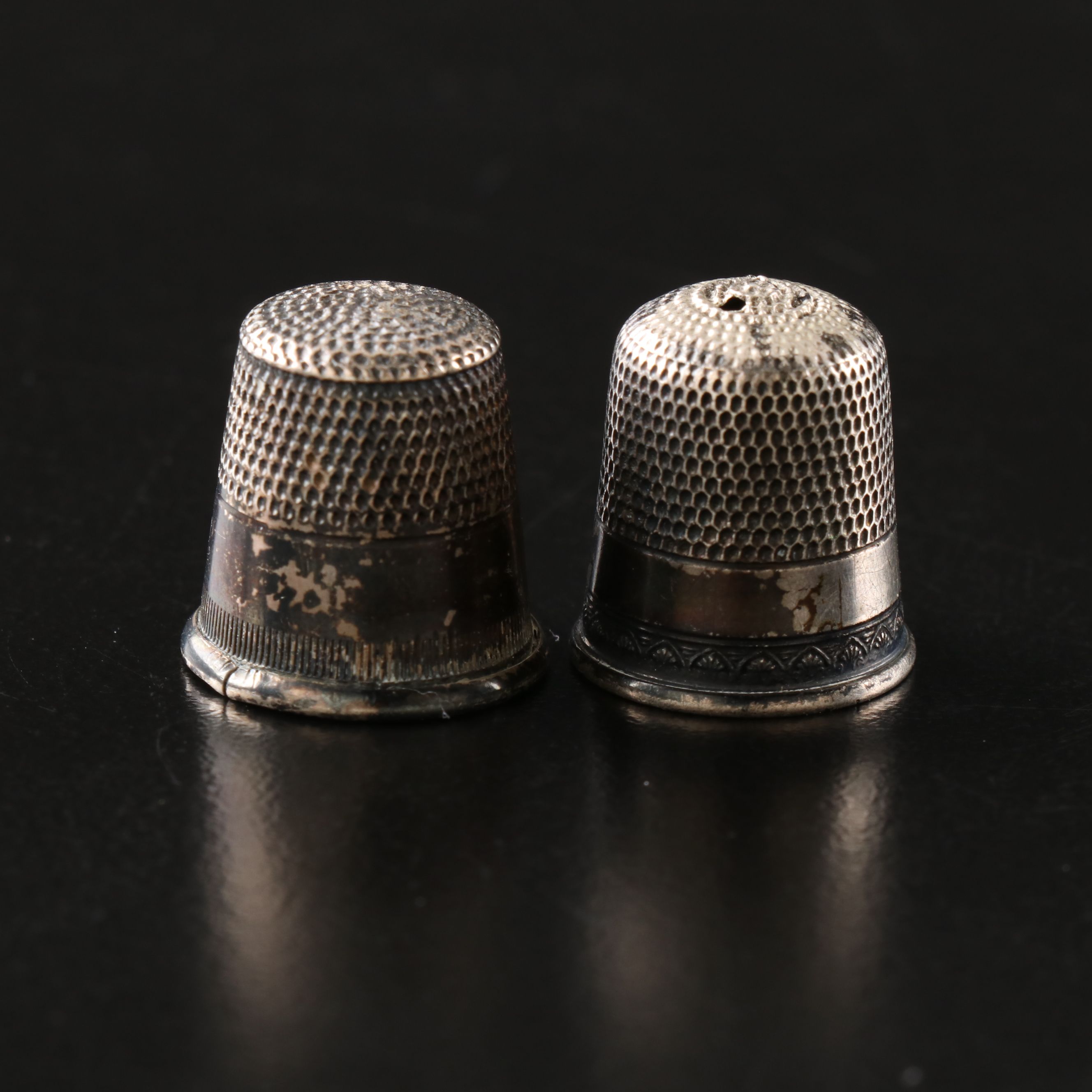 Sterling Silver Thimbles and Glove Darner with Thimble Holders