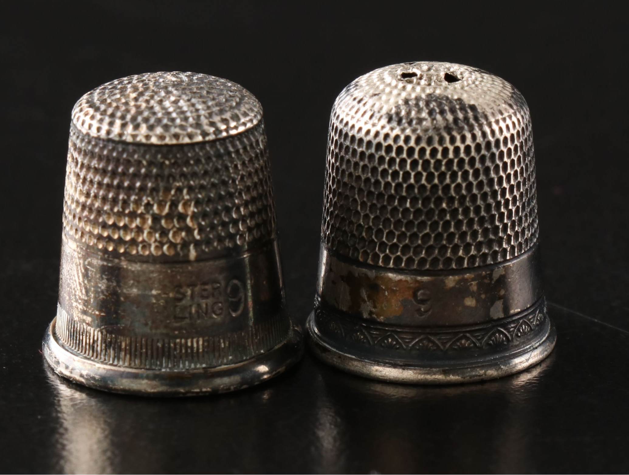 Sterling Silver Thimbles and Glove Darner with Thimble Holders