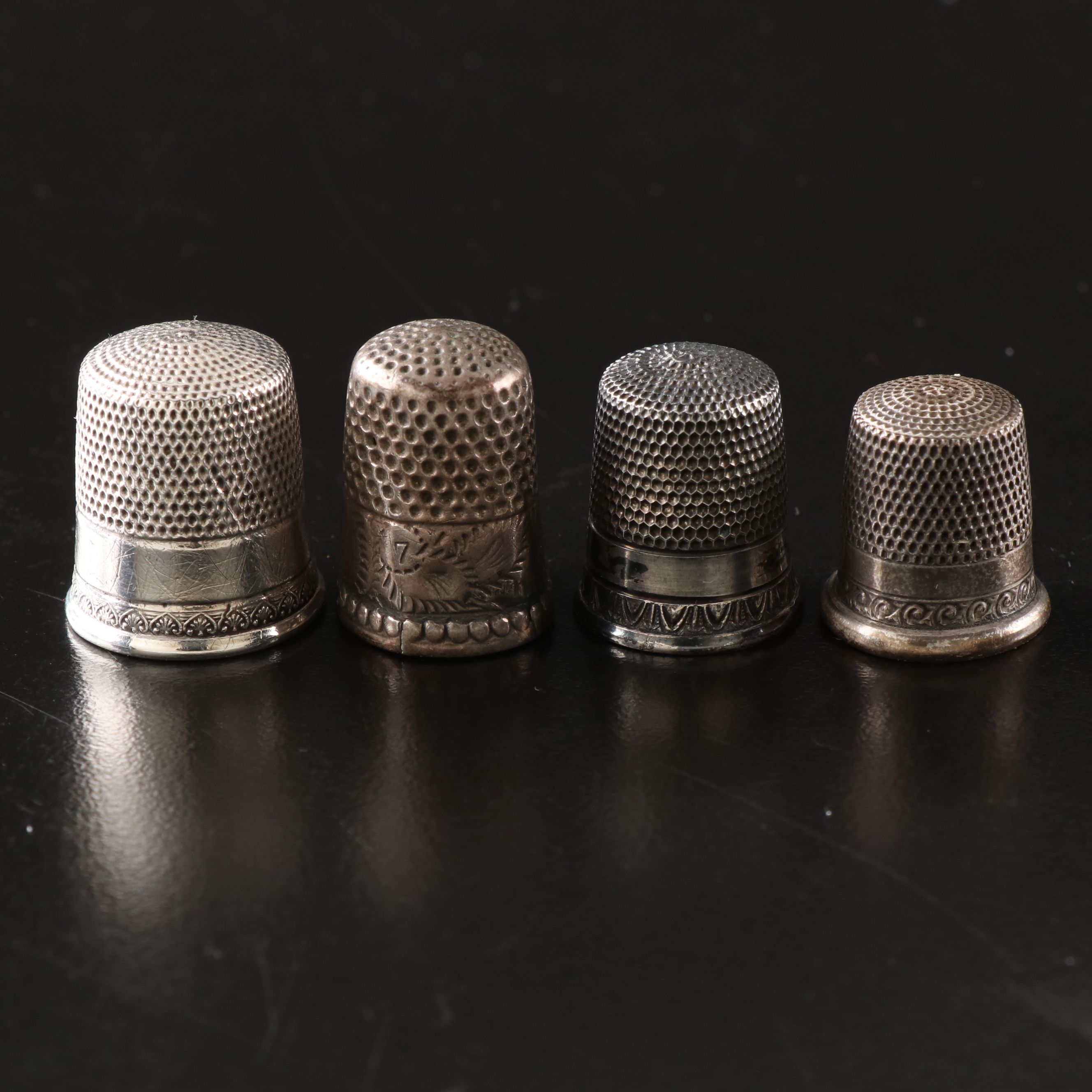 Sterling Silver Thimbles and Glove Darner with Thimble Holders