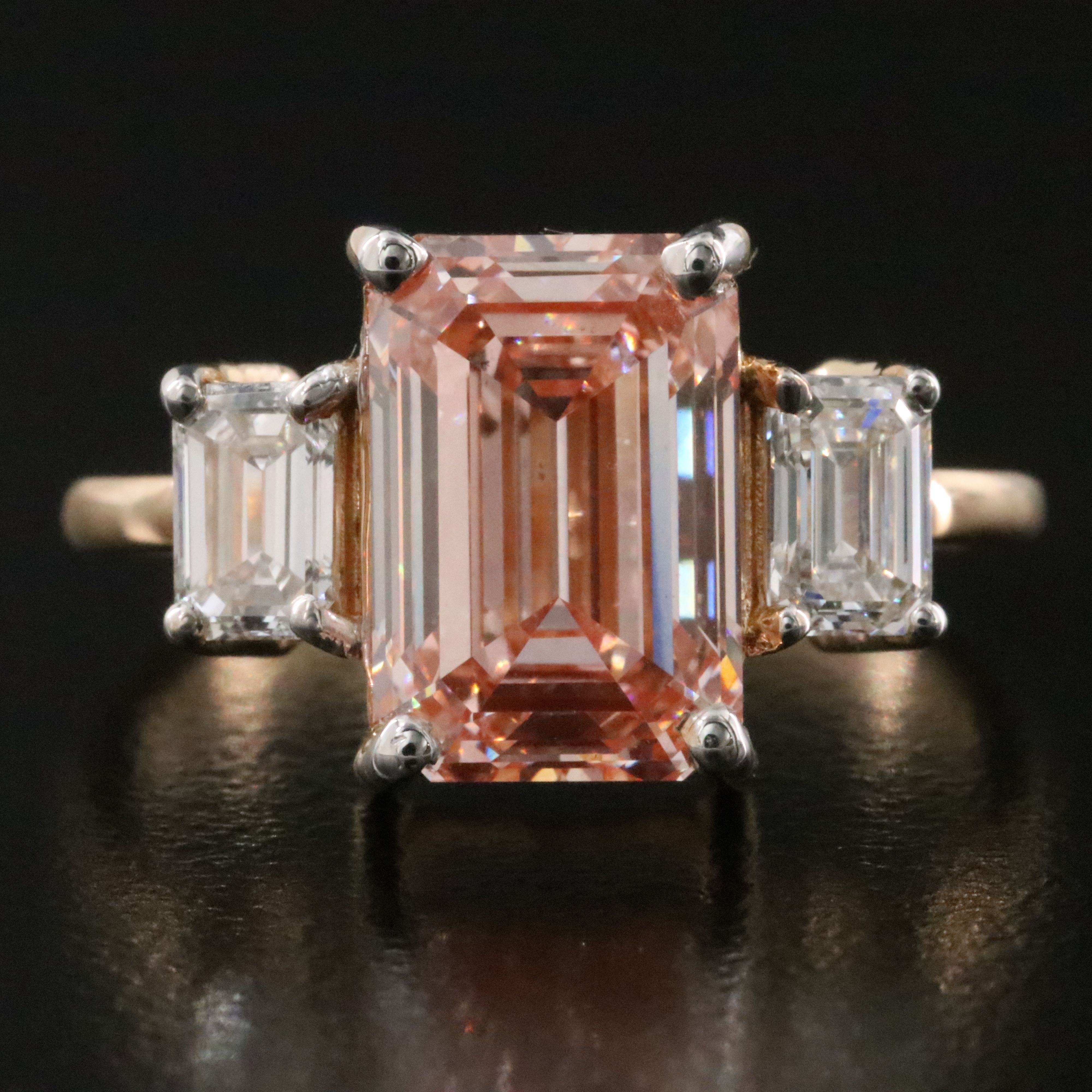 18K 3.80 CTW Lab Grown Diamond Ring with Fancy Intense Pink Center & IGI Report