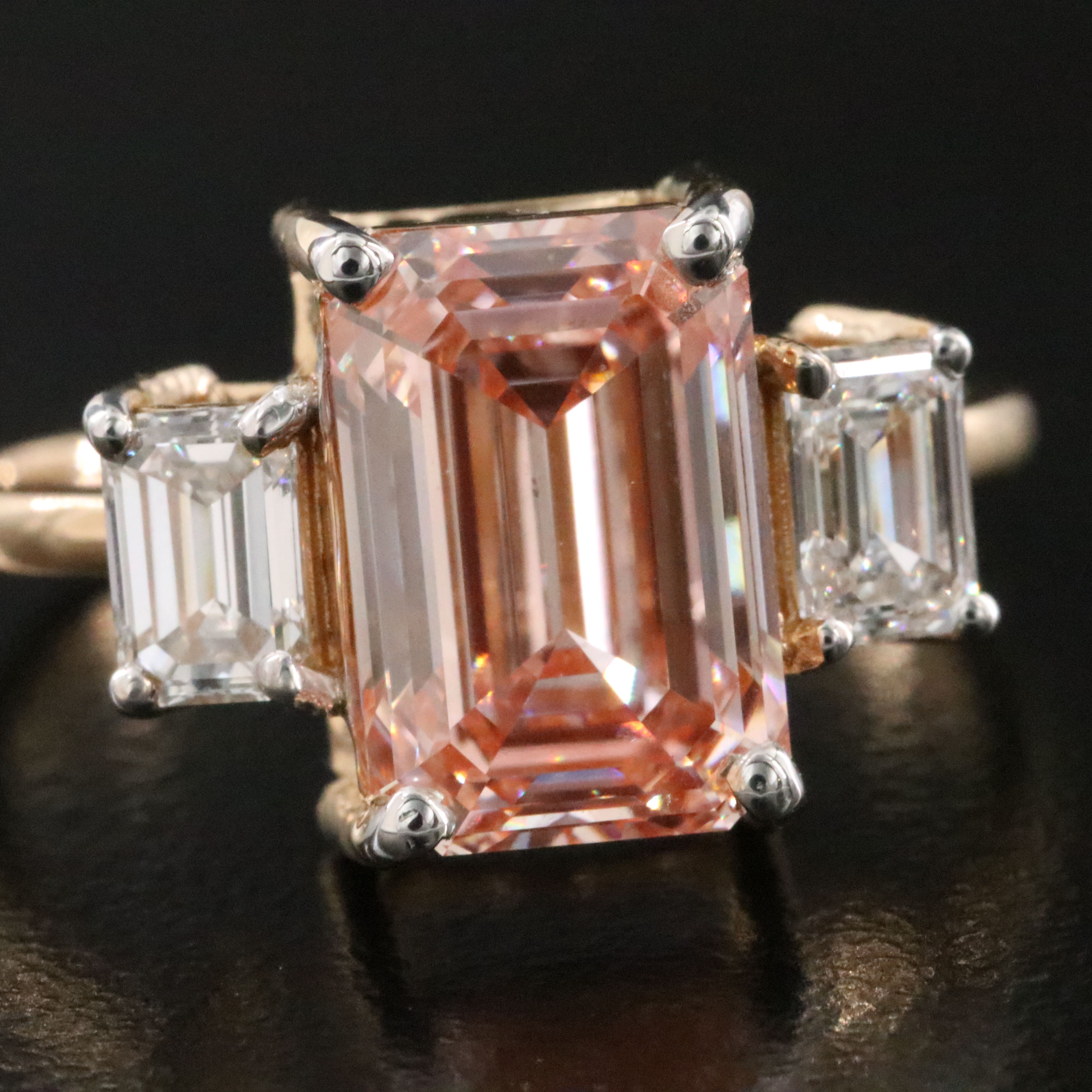 18K 3.80 CTW Lab Grown Diamond Ring with Fancy Intense Pink Center & IGI Report
