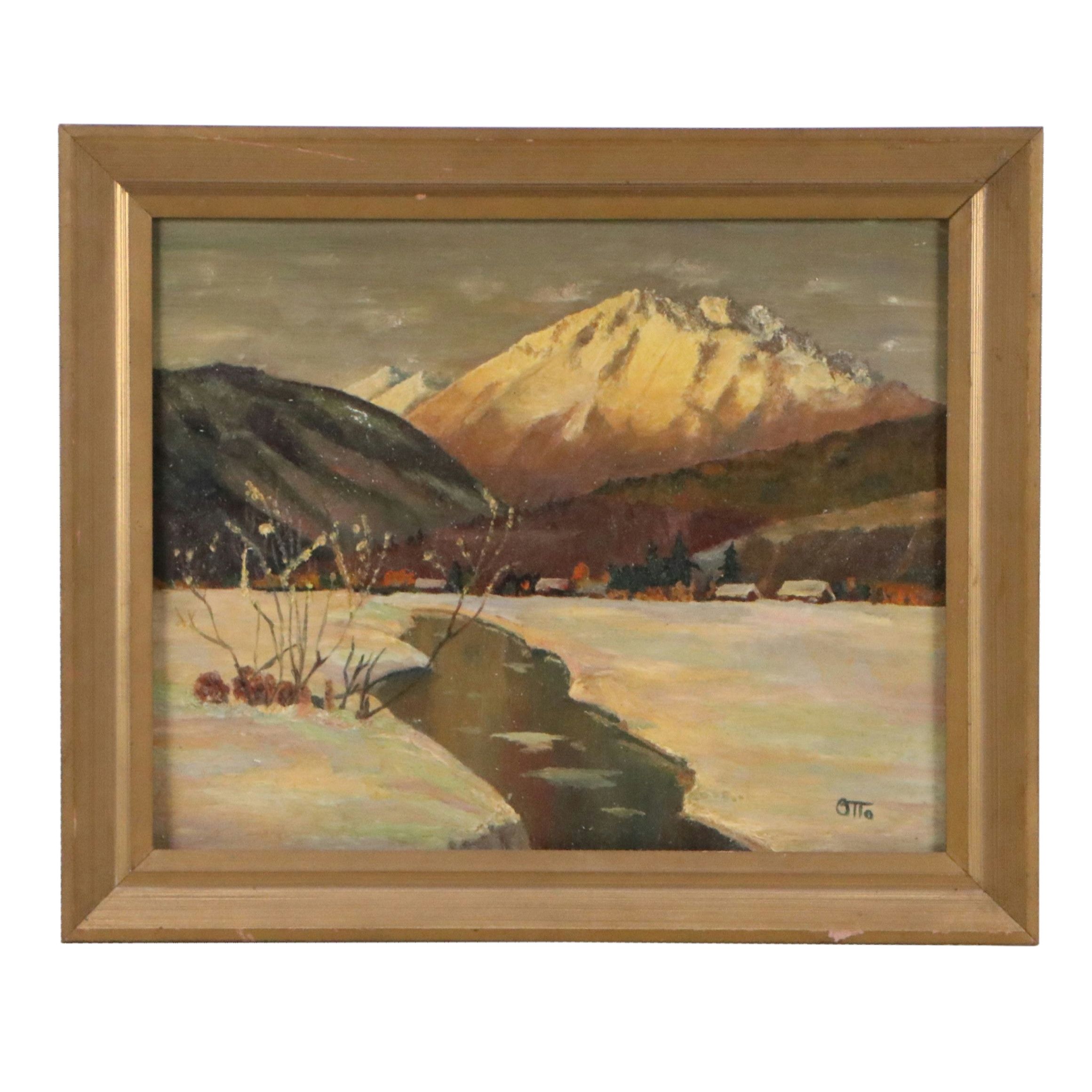 Rudolph Otto Mountainous Landscape with Small Village, Early to Mid-20th Century