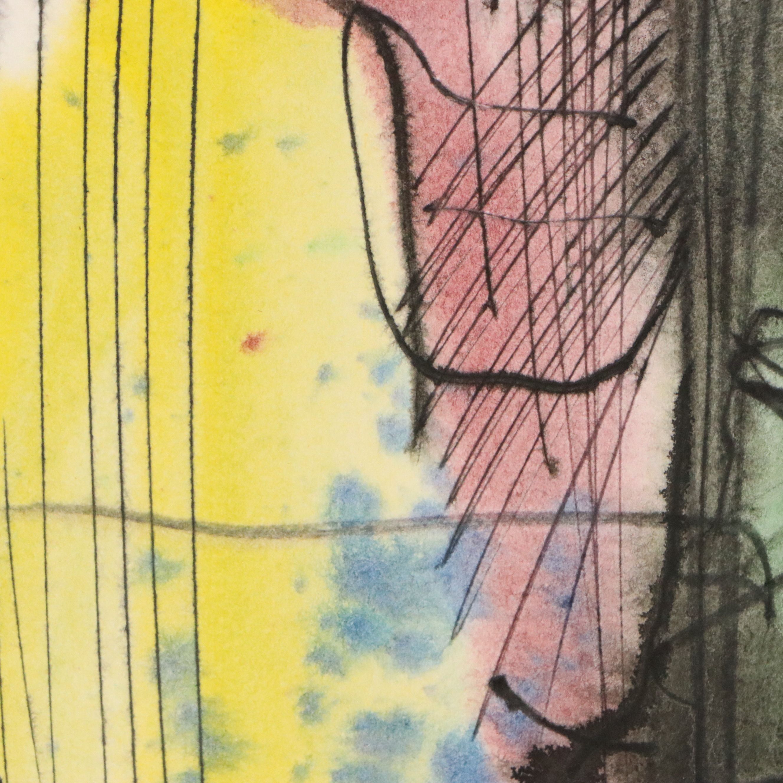 Jack Meanwell Ink and Watercolor Composition, 1982