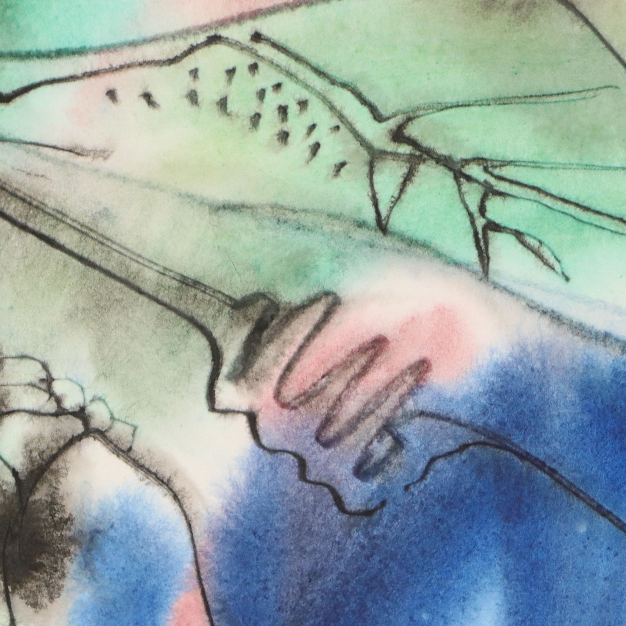 Jack Meanwell Ink and Watercolor Composition, 1982