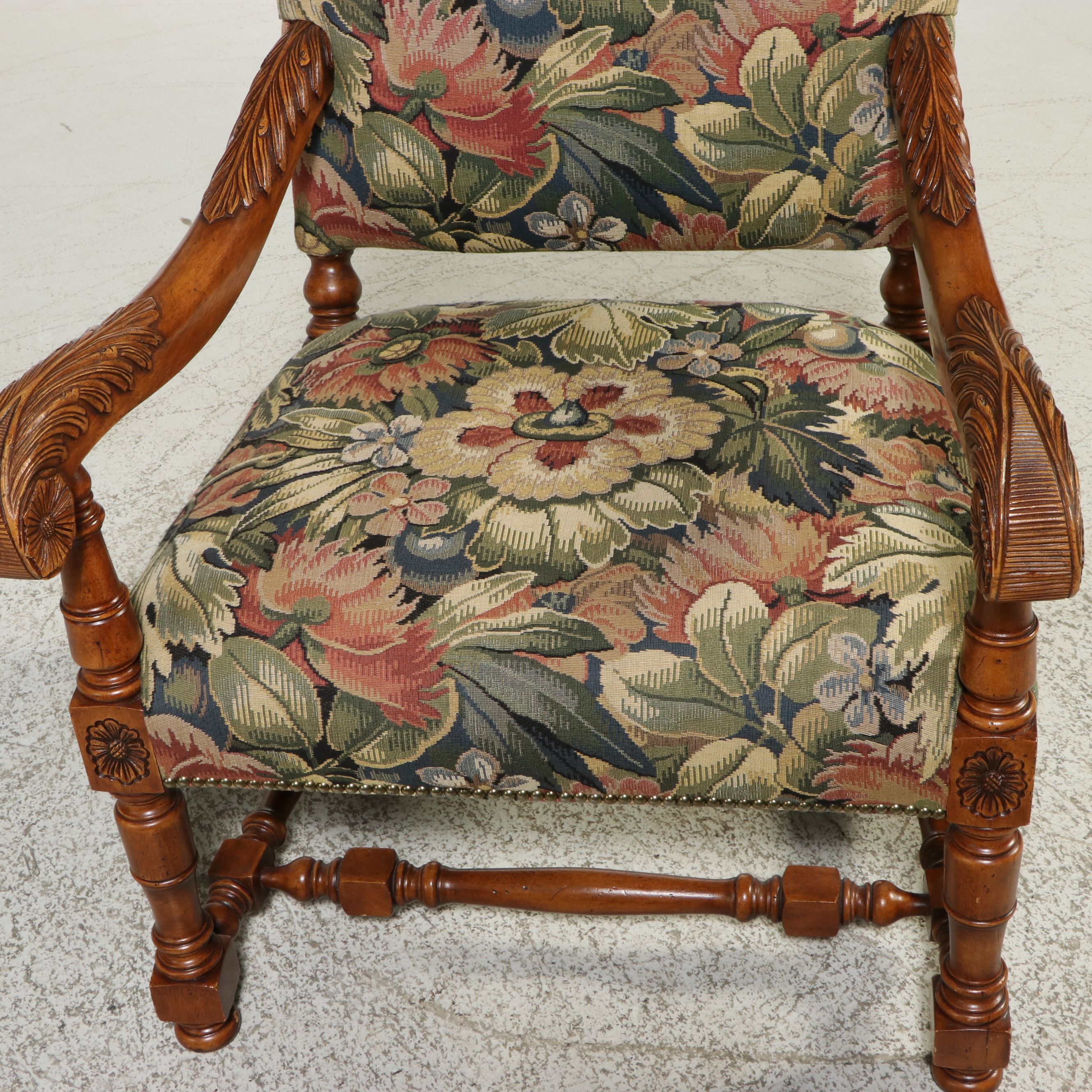 Ardley Hall French Louis XIII Style Library Chair, Late 20th Century