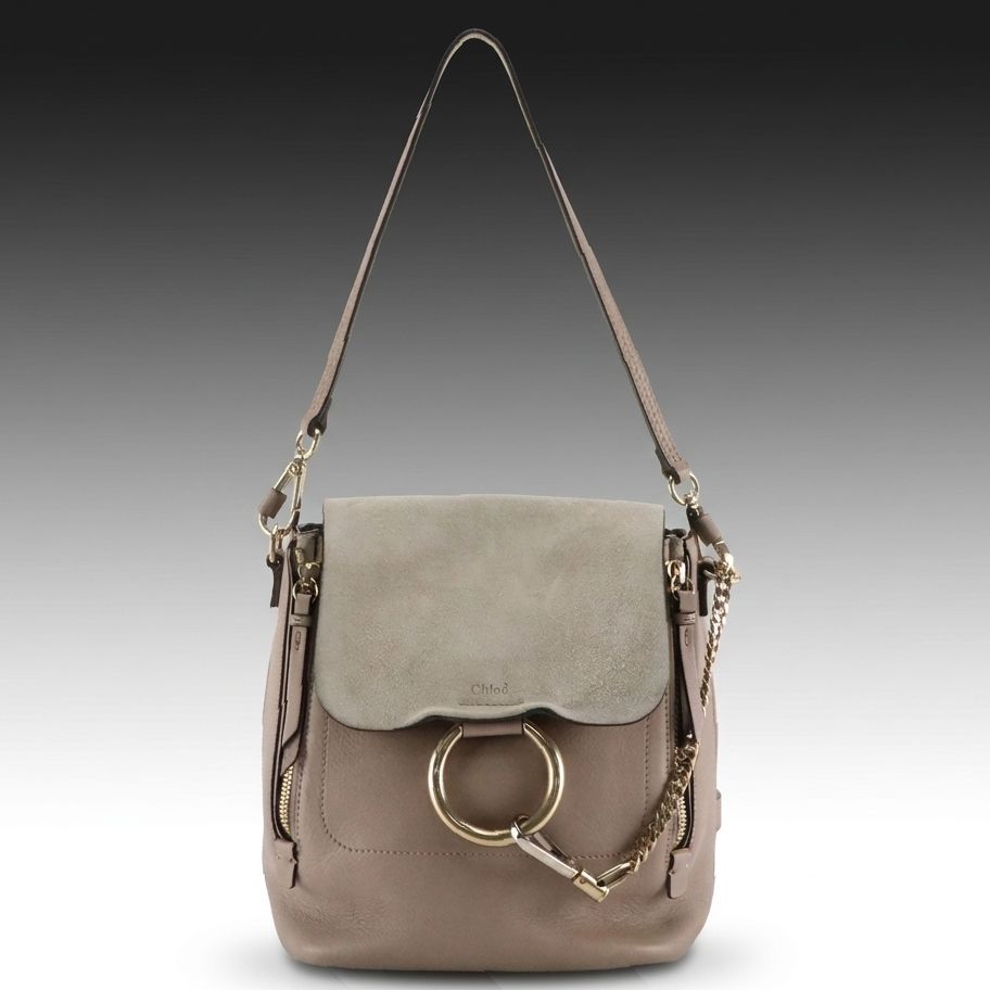 Chloé Faye Two-Way Backpack in Motty Grey Grained Calfskin Leather and Suede