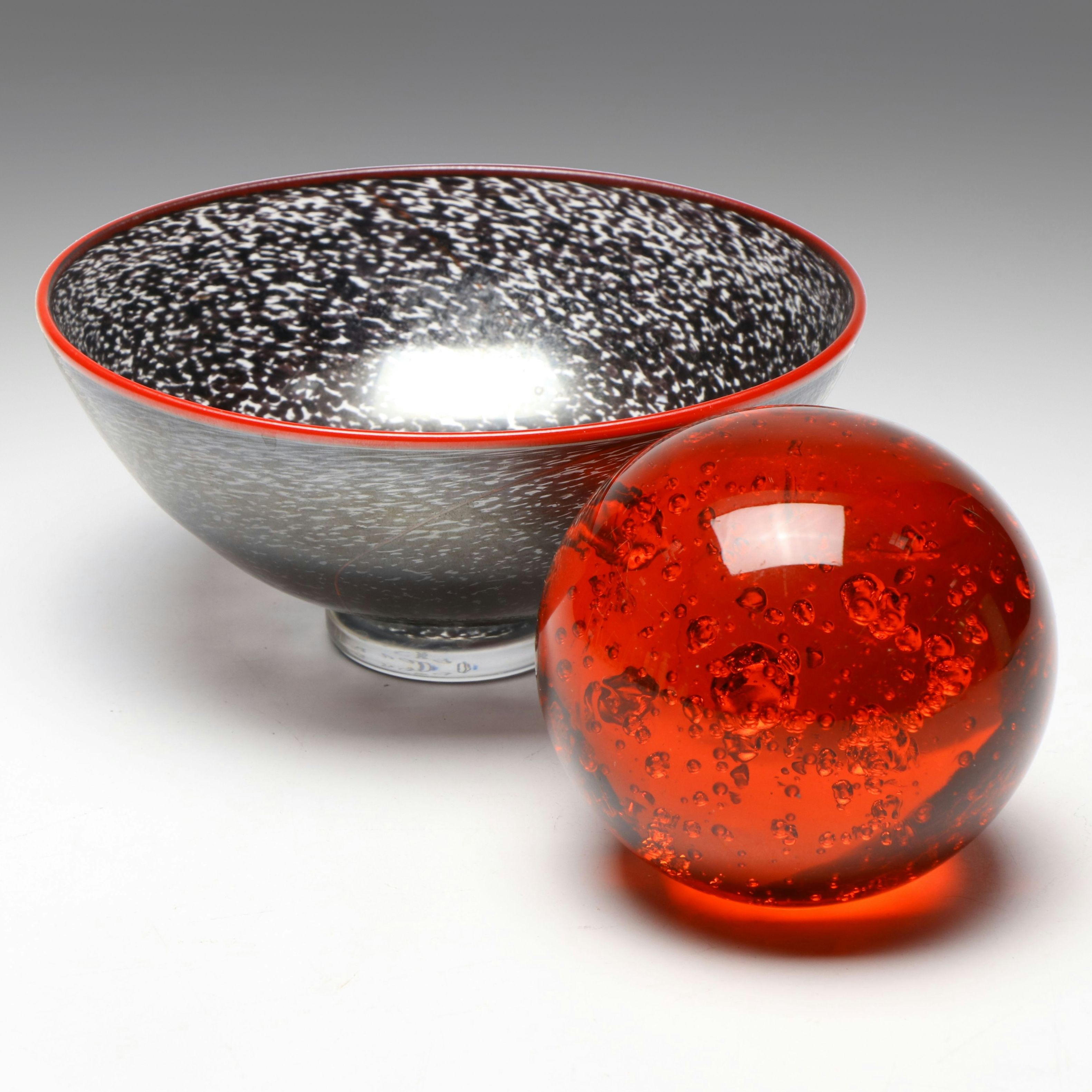 Kosta Boda Glass Bowl with Red Glass Paperweight