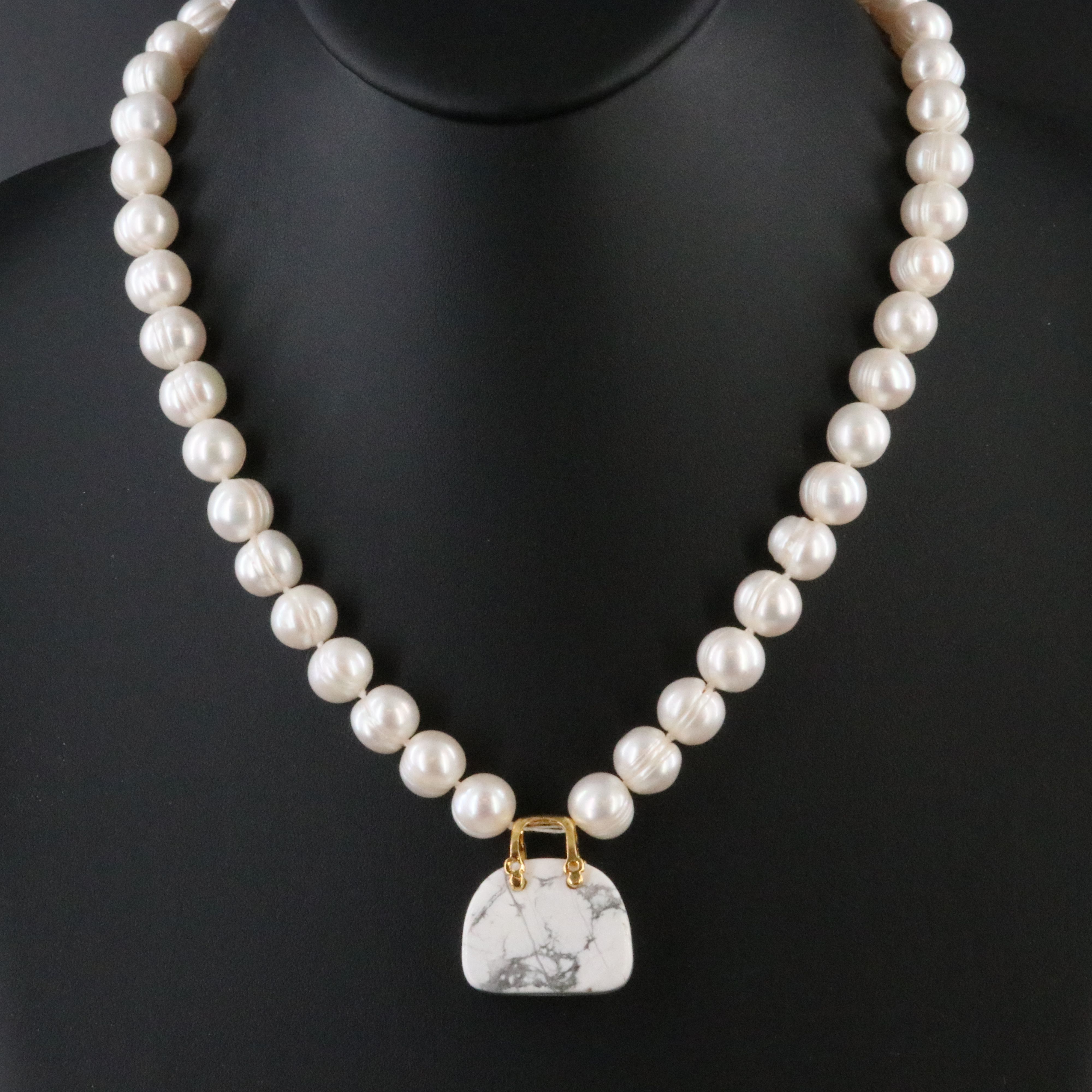 9.25 – 10.50 MM Pearl and Howlite Necklace with 14K Clasp