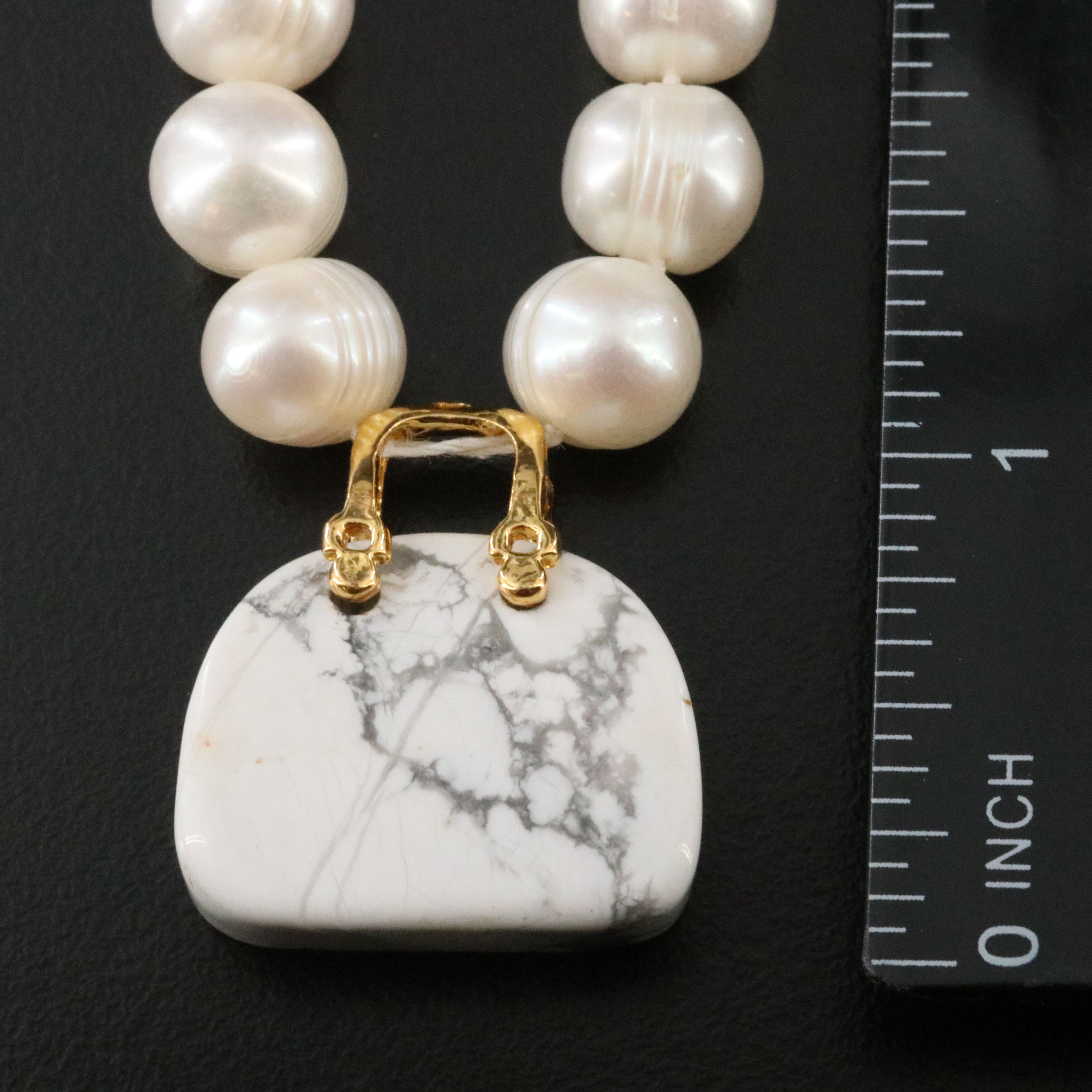 9.25 – 10.50 MM Pearl and Howlite Necklace with 14K Clasp