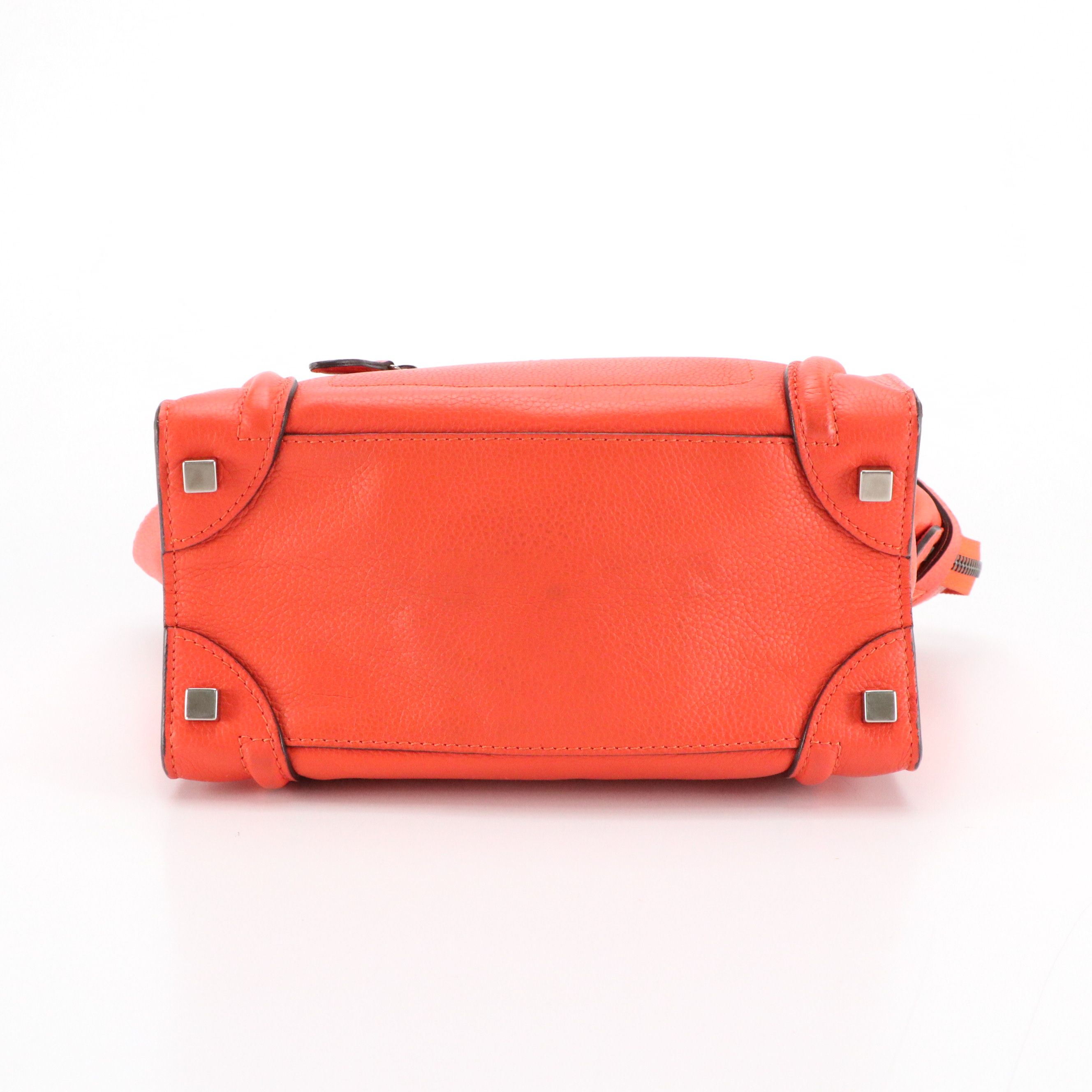 LEO: Celine Micro Luggage Handbag in Orange Grained Calfskin Leather