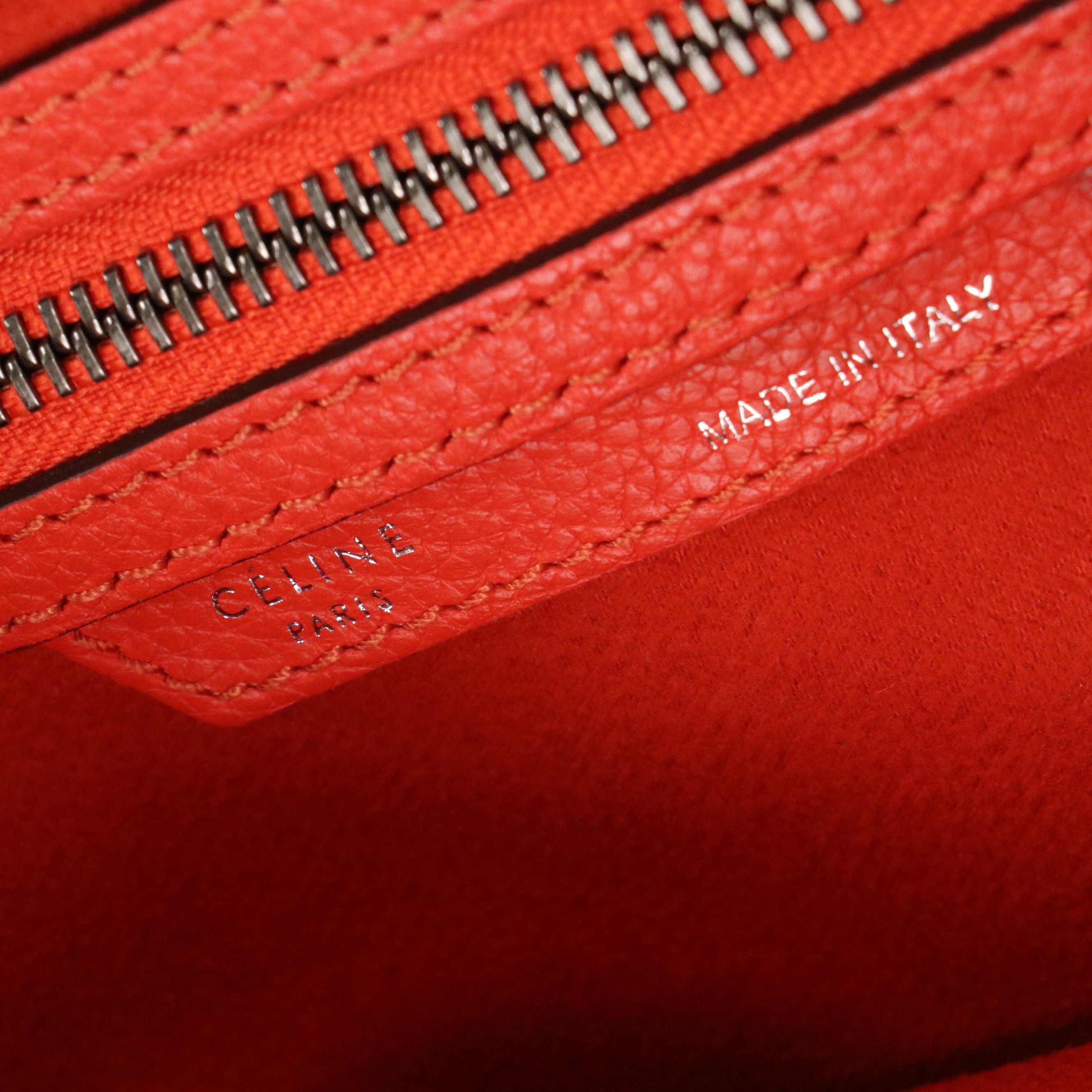 LEO: Celine Micro Luggage Handbag in Orange Grained Calfskin Leather