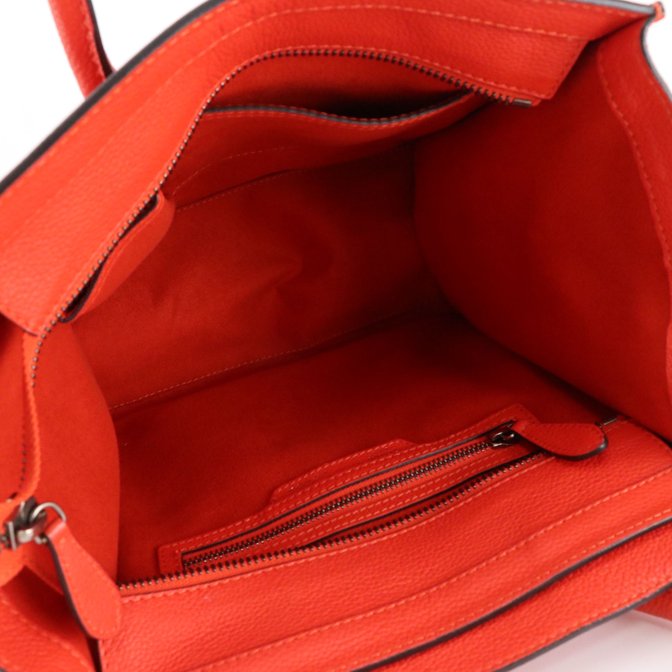 LEO: Celine Micro Luggage Handbag in Orange Grained Calfskin Leather