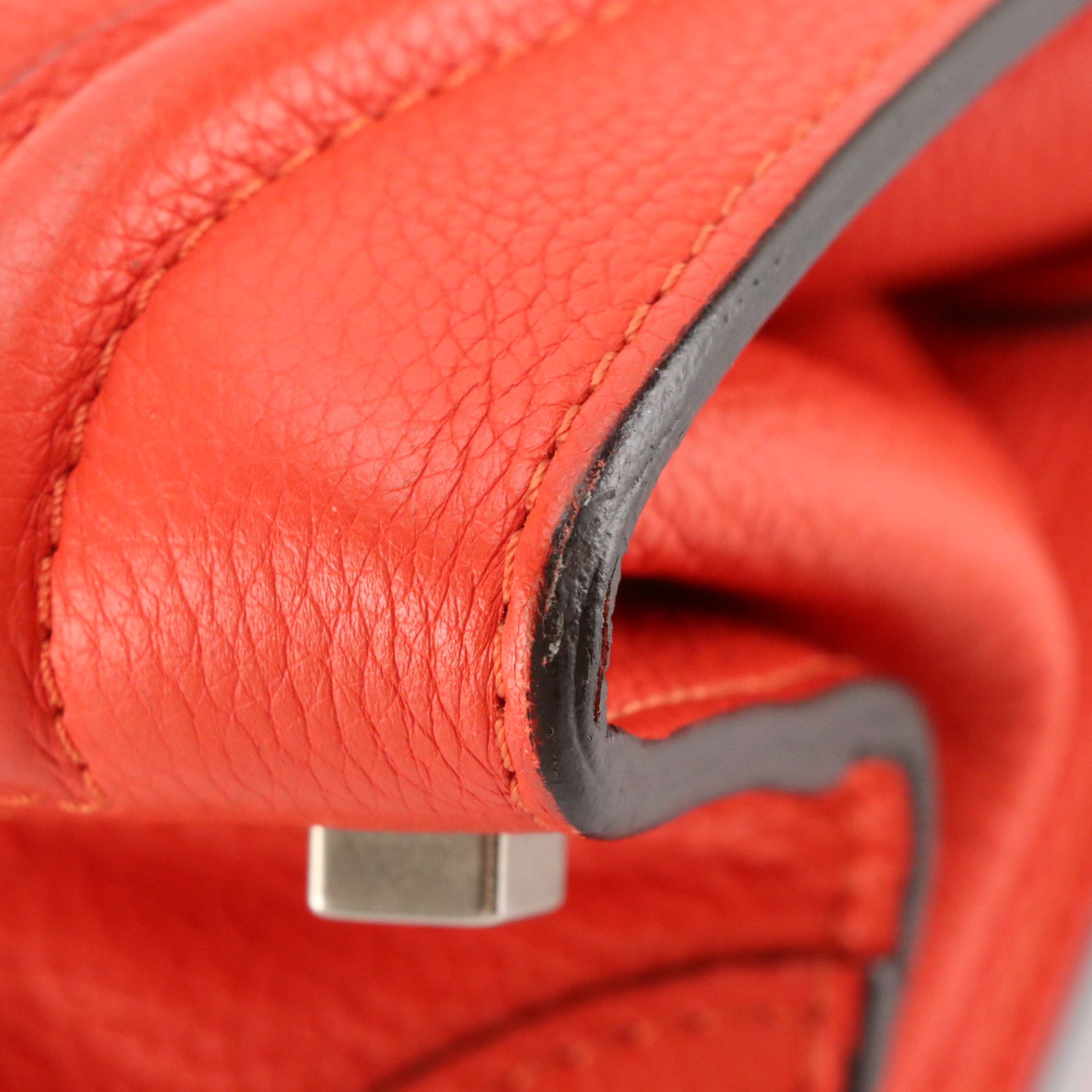 LEO: Celine Micro Luggage Handbag in Orange Grained Calfskin Leather