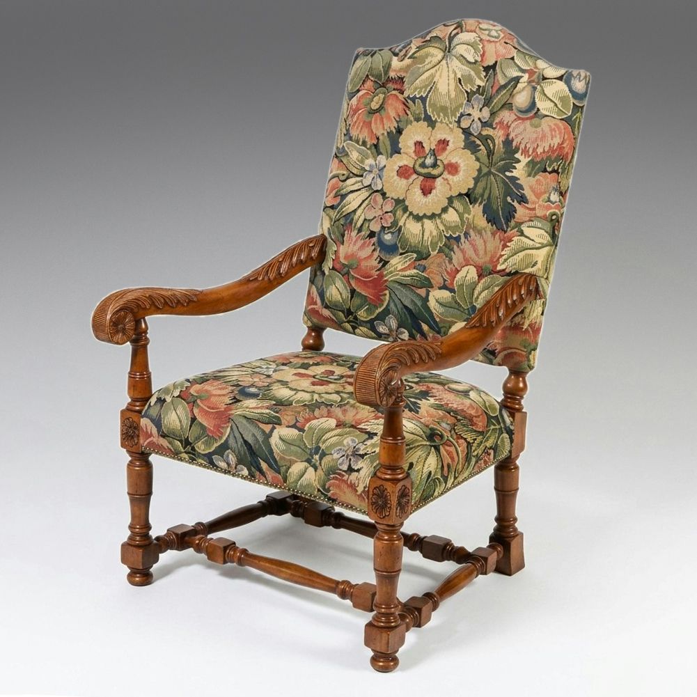 Ardley Hall French Louis XIII Style Library Chair, Late 20th Century
