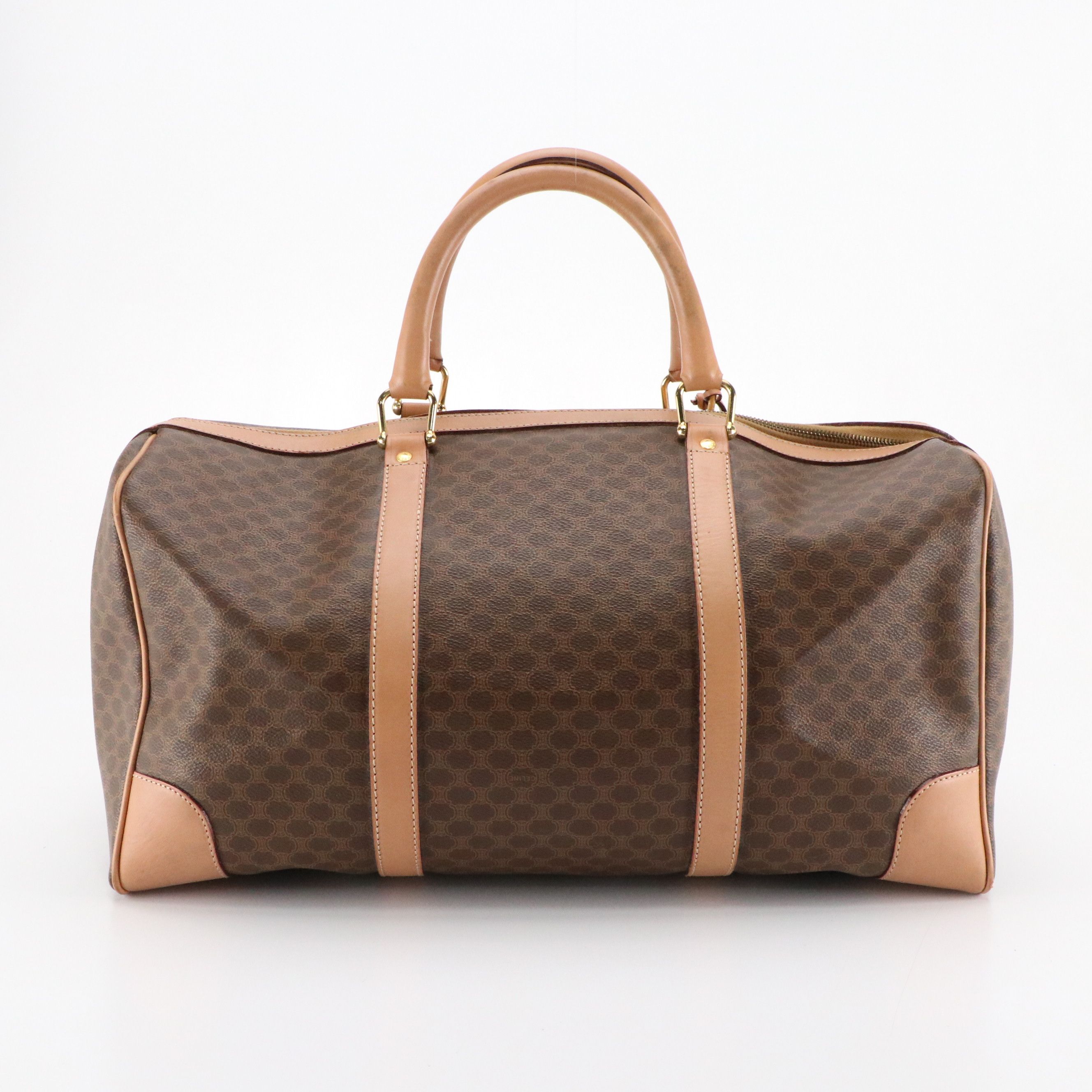 Celine Small Duffle Bag in Dark Brown Macadam Canvas and Leather