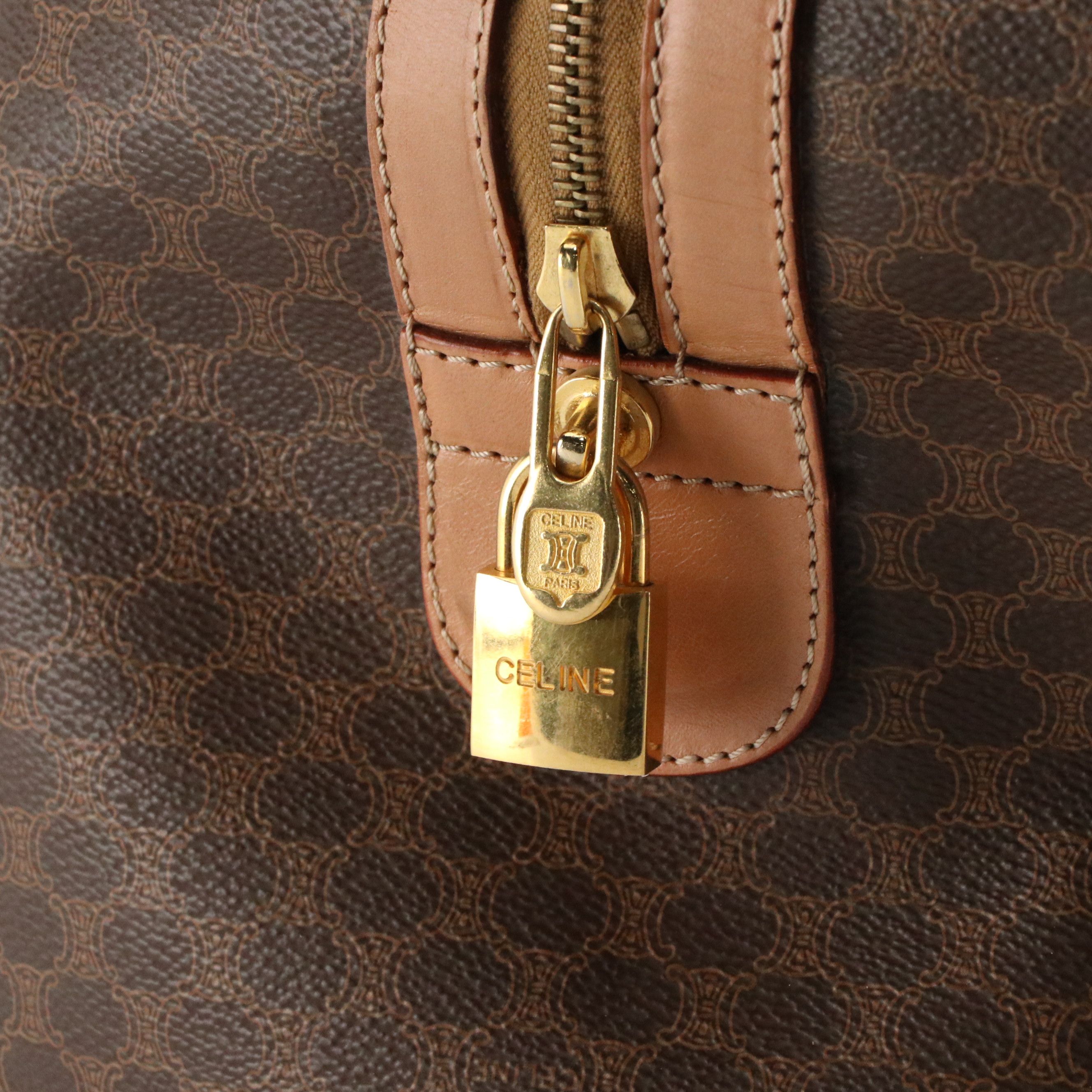 Celine Small Duffle Bag in Dark Brown Macadam Canvas and Leather