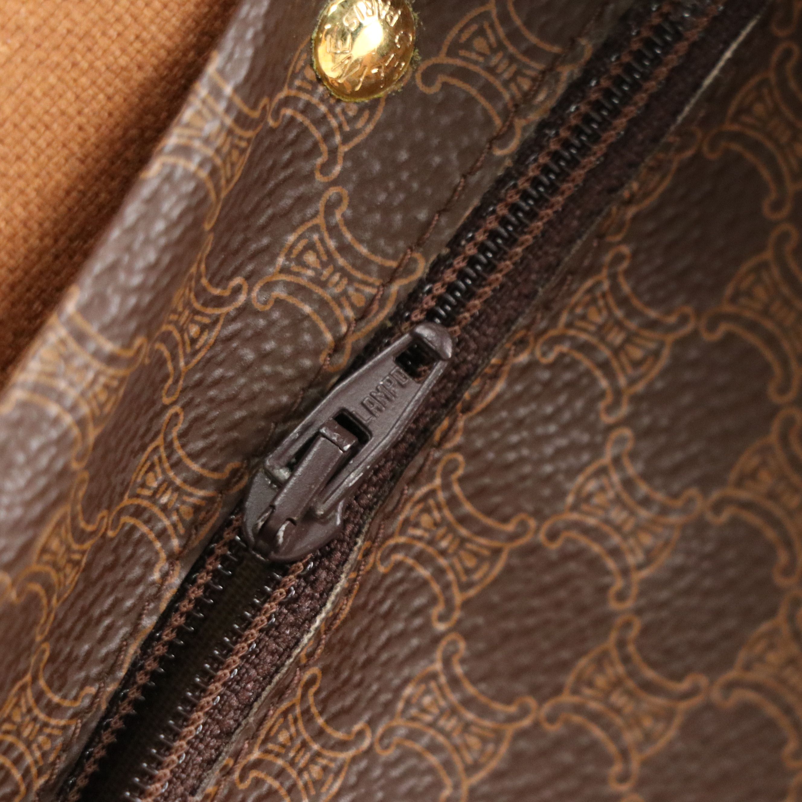 Celine Small Duffle Bag in Dark Brown Macadam Canvas and Leather