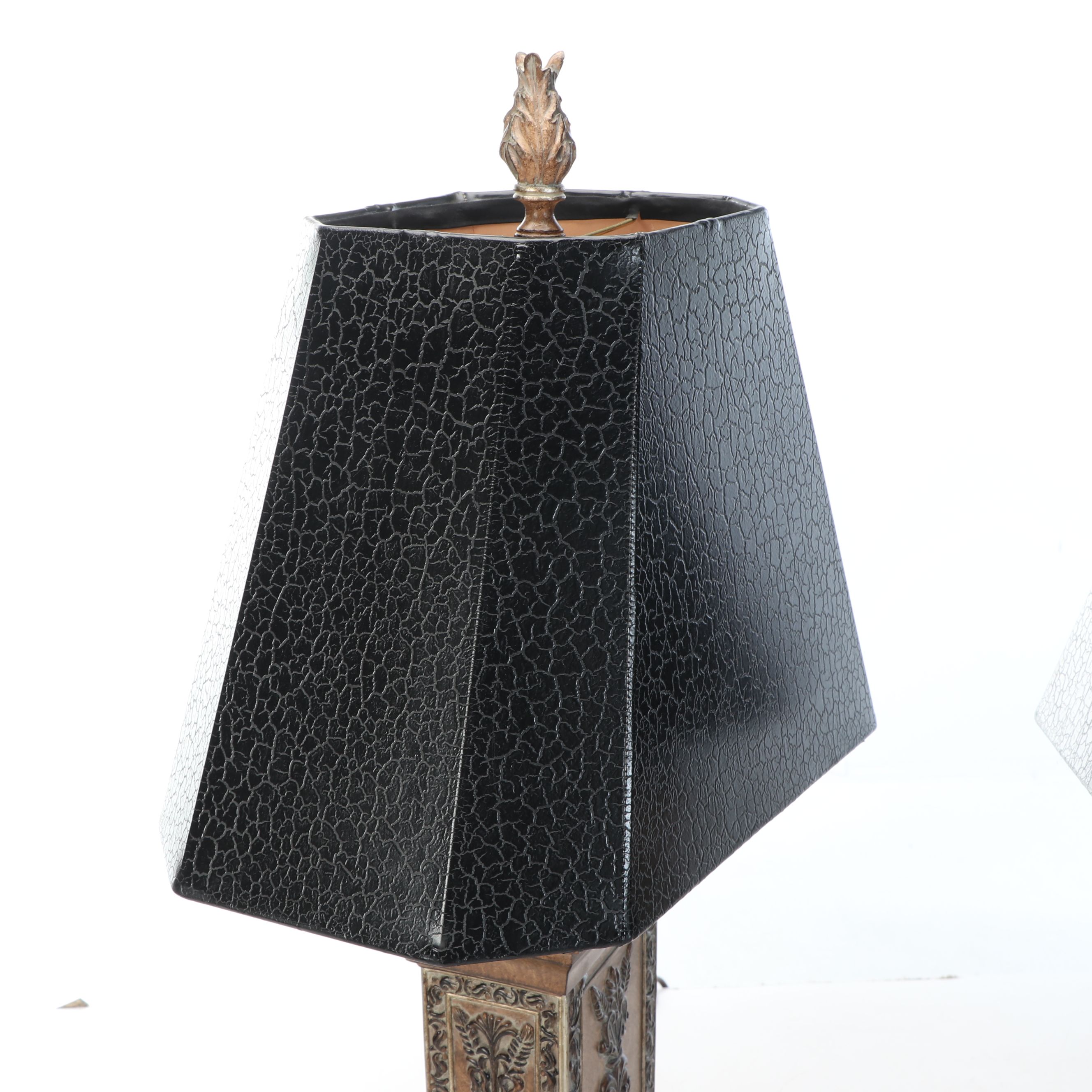 Neoclassical Style Ceramic Table Lamps with Faux Alligator Lamp Shades