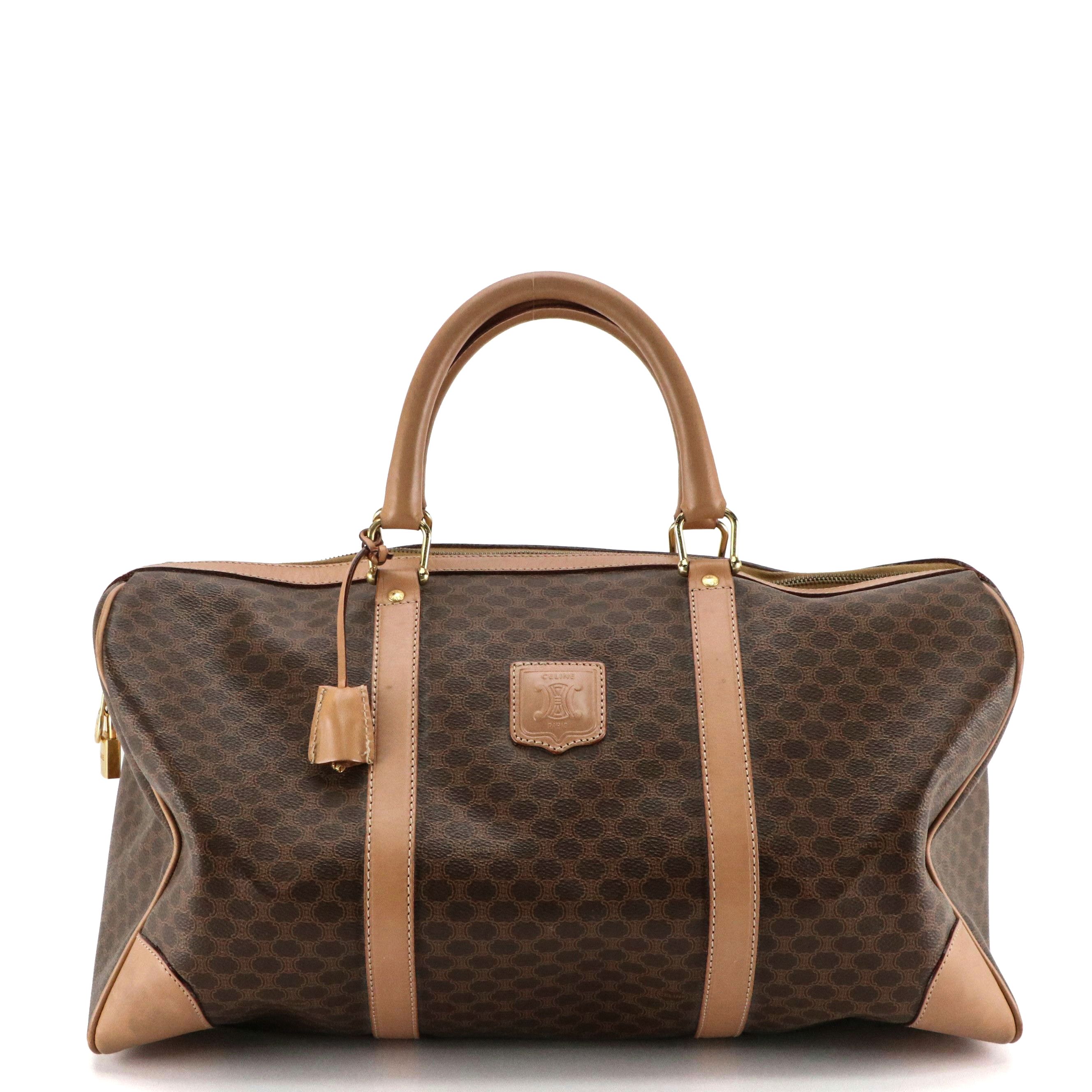Celine Small Duffle Bag in Dark Brown Macadam Canvas and Leather