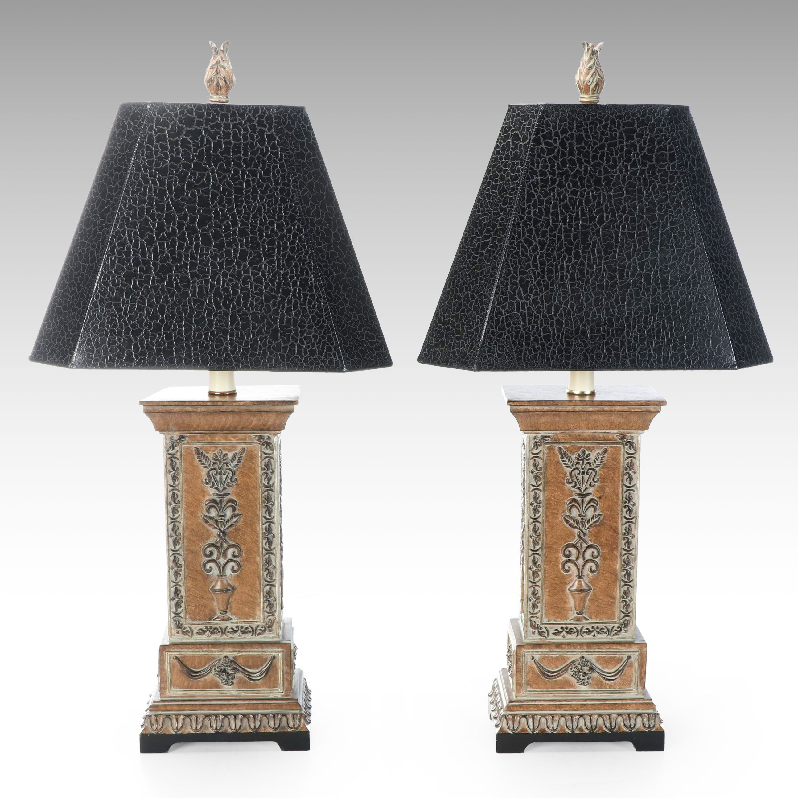 Neoclassical Style Ceramic Table Lamps with Faux Alligator Lamp Shades