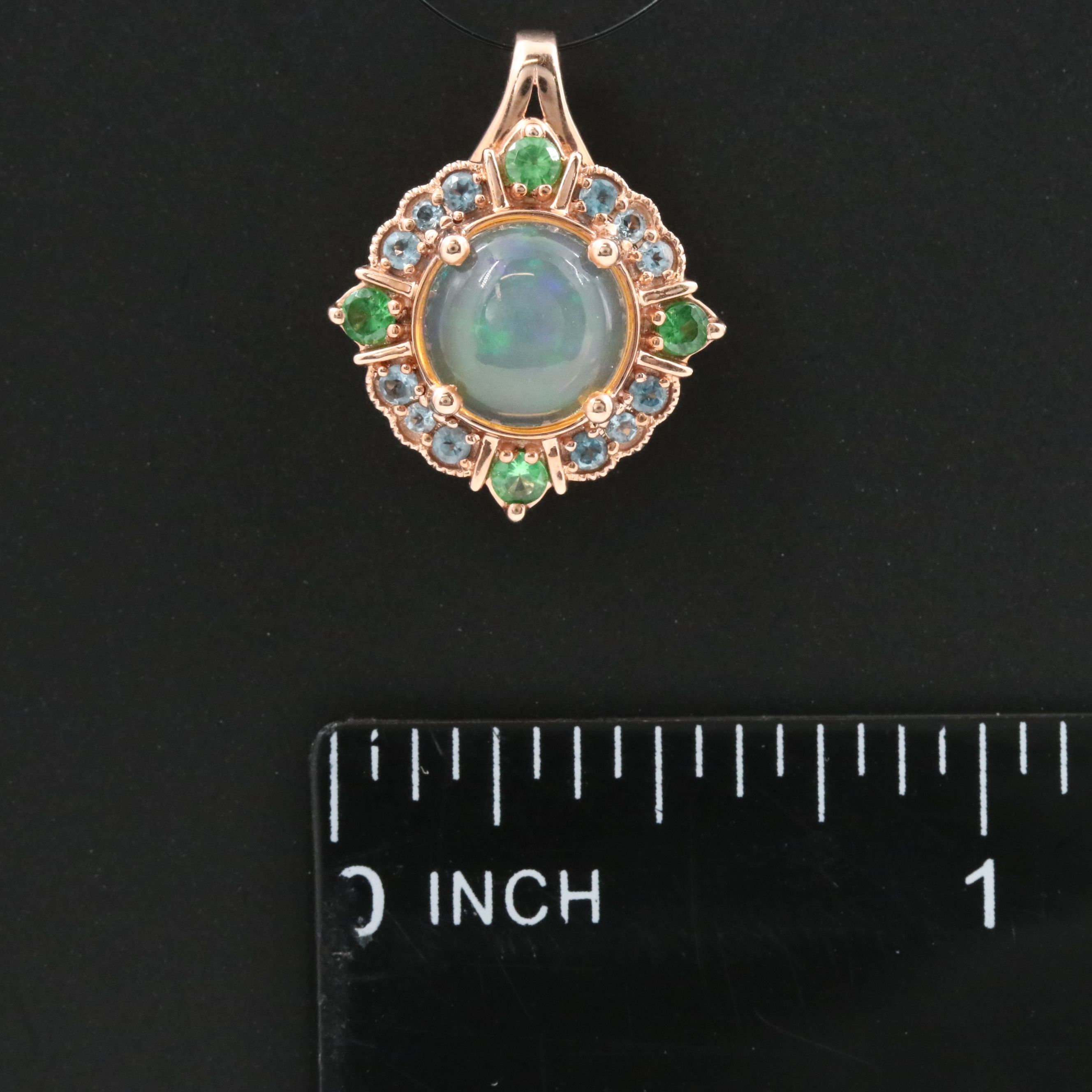 14K Rose Gold Opal, Tsavorite, and Blue Topaz Pendant