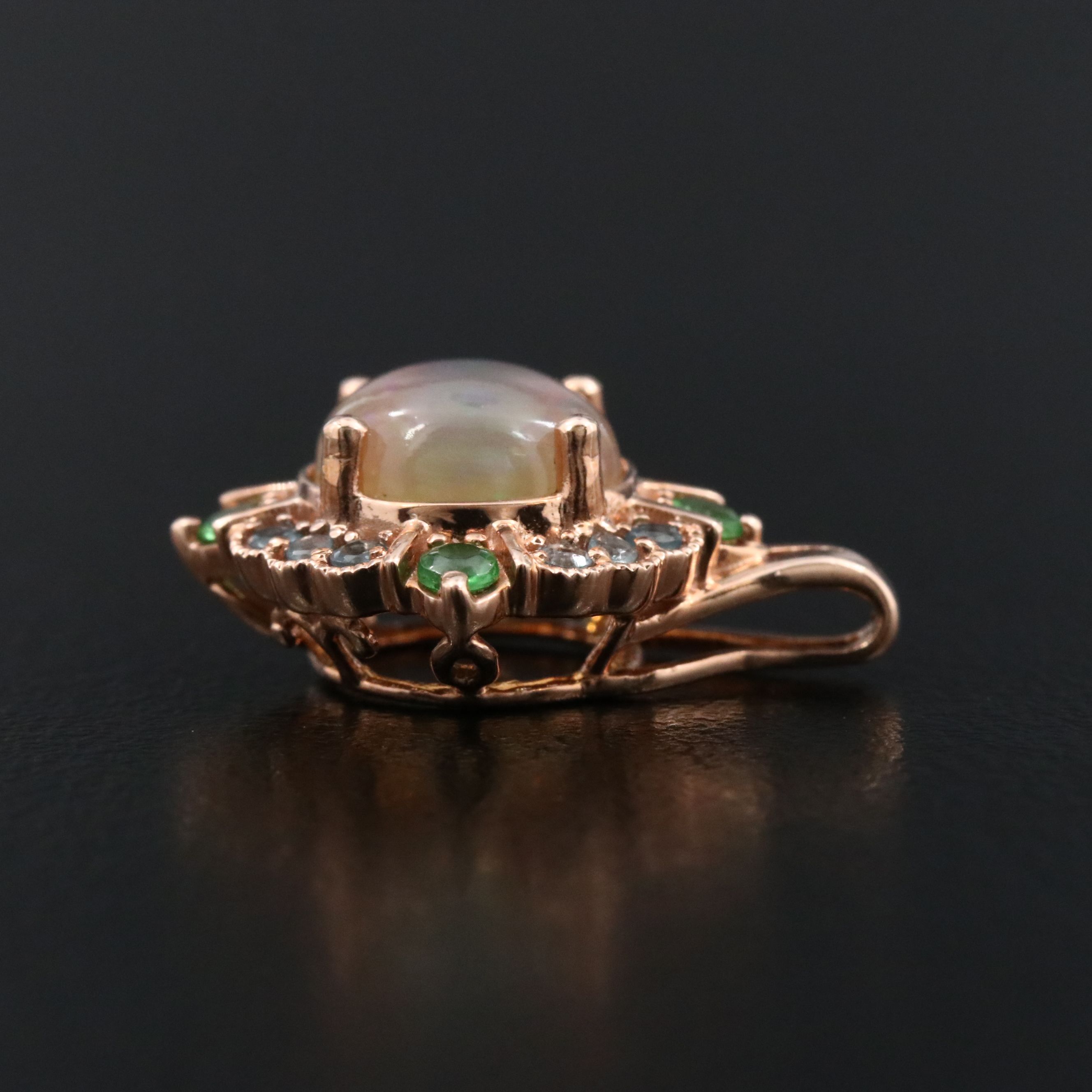 14K Rose Gold Opal, Tsavorite, and Blue Topaz Pendant